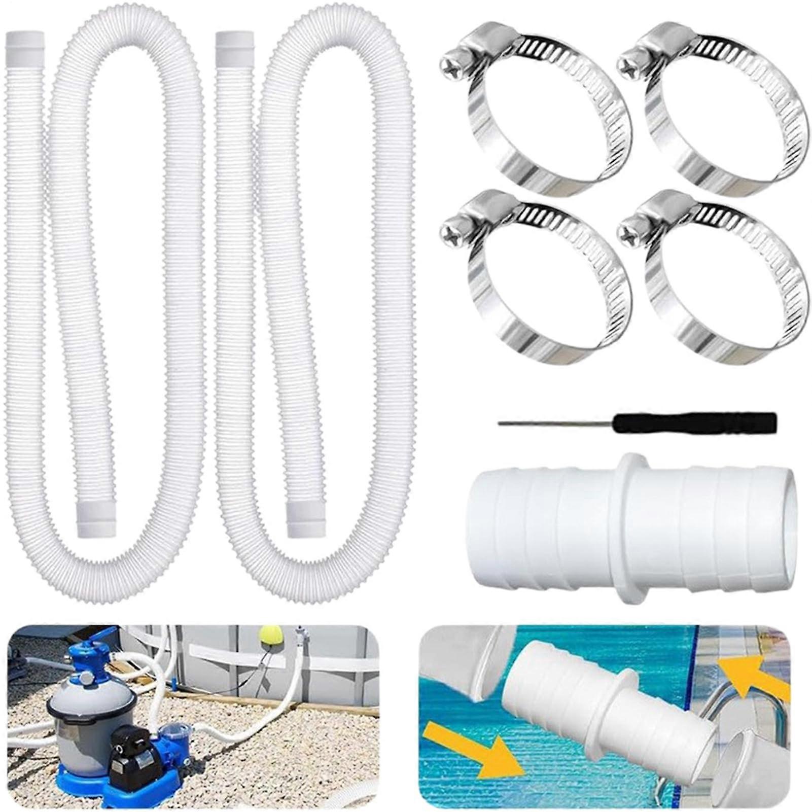 Pool hose, pool filter hose 99cm with 4 hose clamps, flexible replacement hose, white