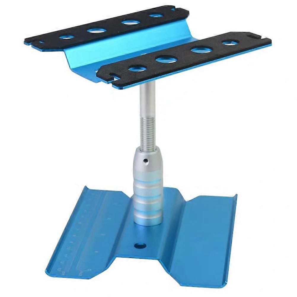 Blue Metal RC Car Repair Stand with Stable Platform and Builtin Holes for 1/8 1/10 1/16 Scale Models Portable and Adjustable