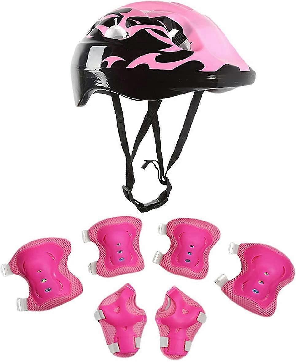 Bicycle Helmet for Children, Pink, Adjustable Size, Age 3-8 Years, Includes Knee Pads, Elbow Pads, Wrist Guards