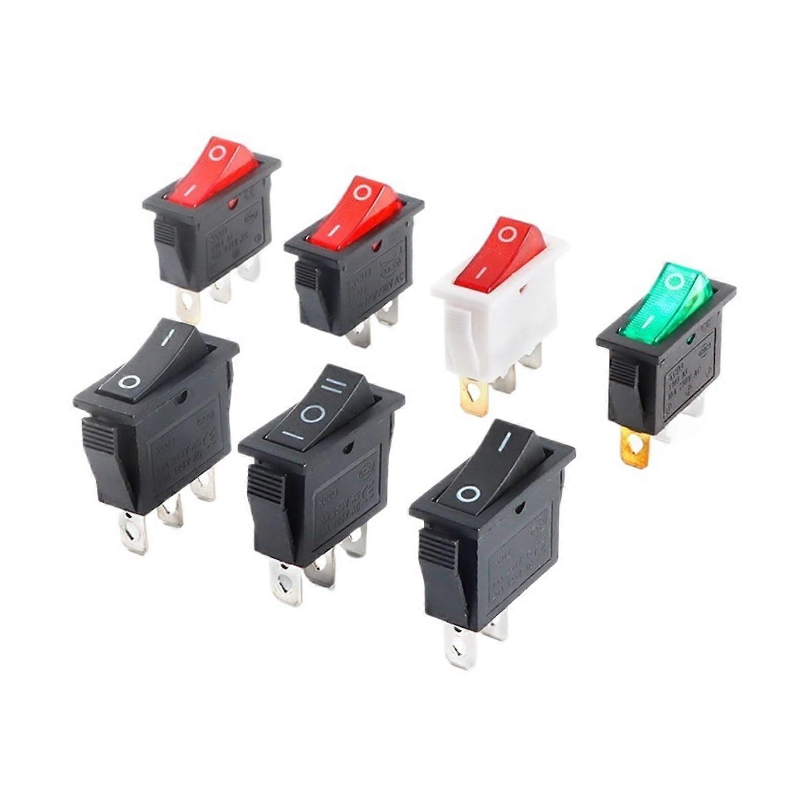 KCD3 Rocker Switch with Black Transparent Housing and Green LED Light, 2/3 Pin, 16A Power Button, Pack of 5