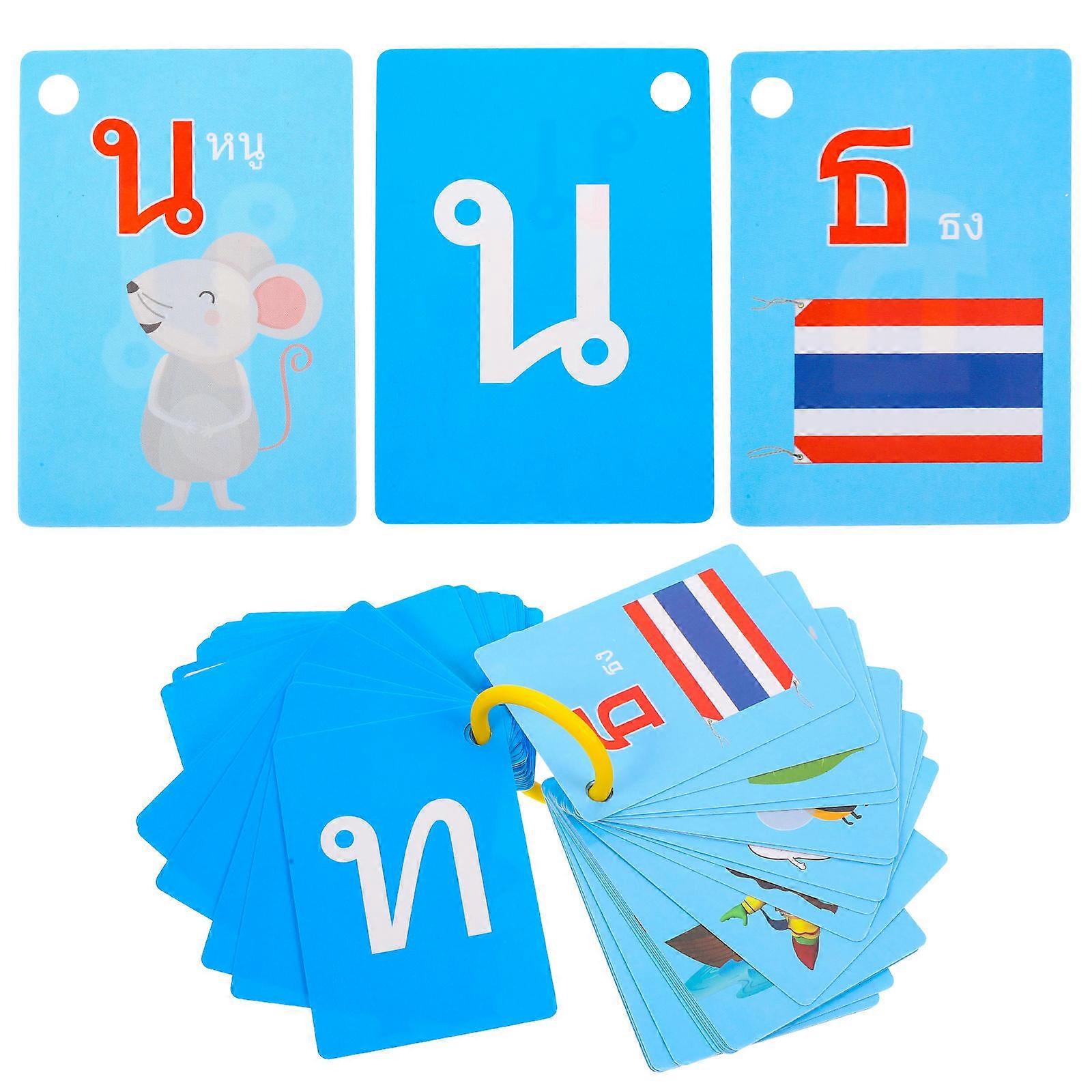 90pcs Thai Language Flash Cards for Portable Vocabulary Learning, Double Sided with Pictures, Educational Tool for Preschoolers' Early Reading Skills