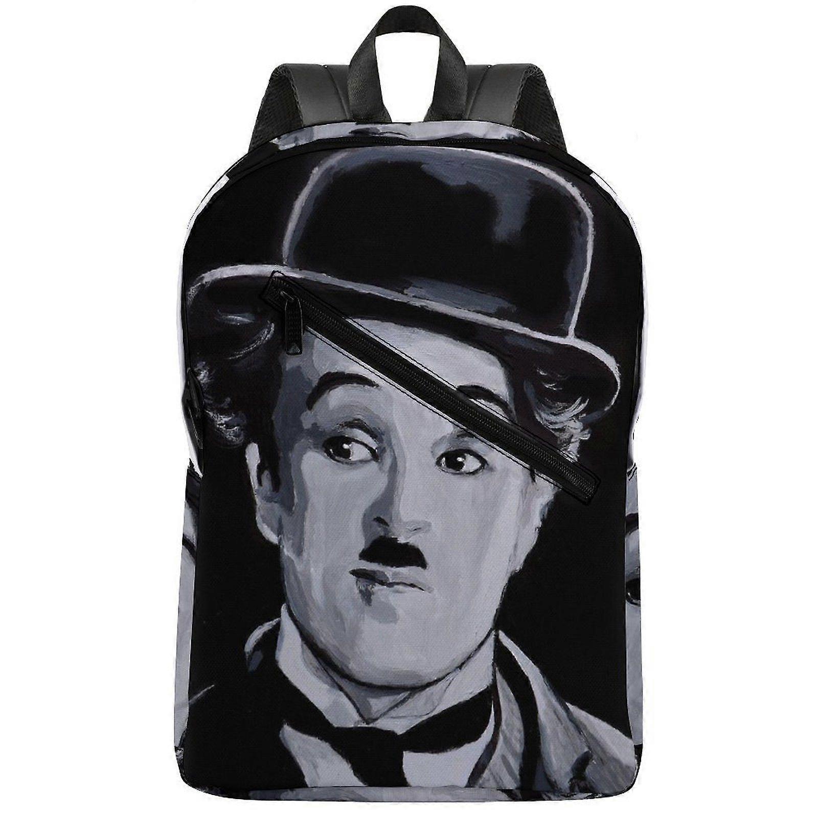 w854 Charlie Chaplin Comfortable Backpack with Breathable Padding and Semi-Full Print Design for Students and Travelers u854