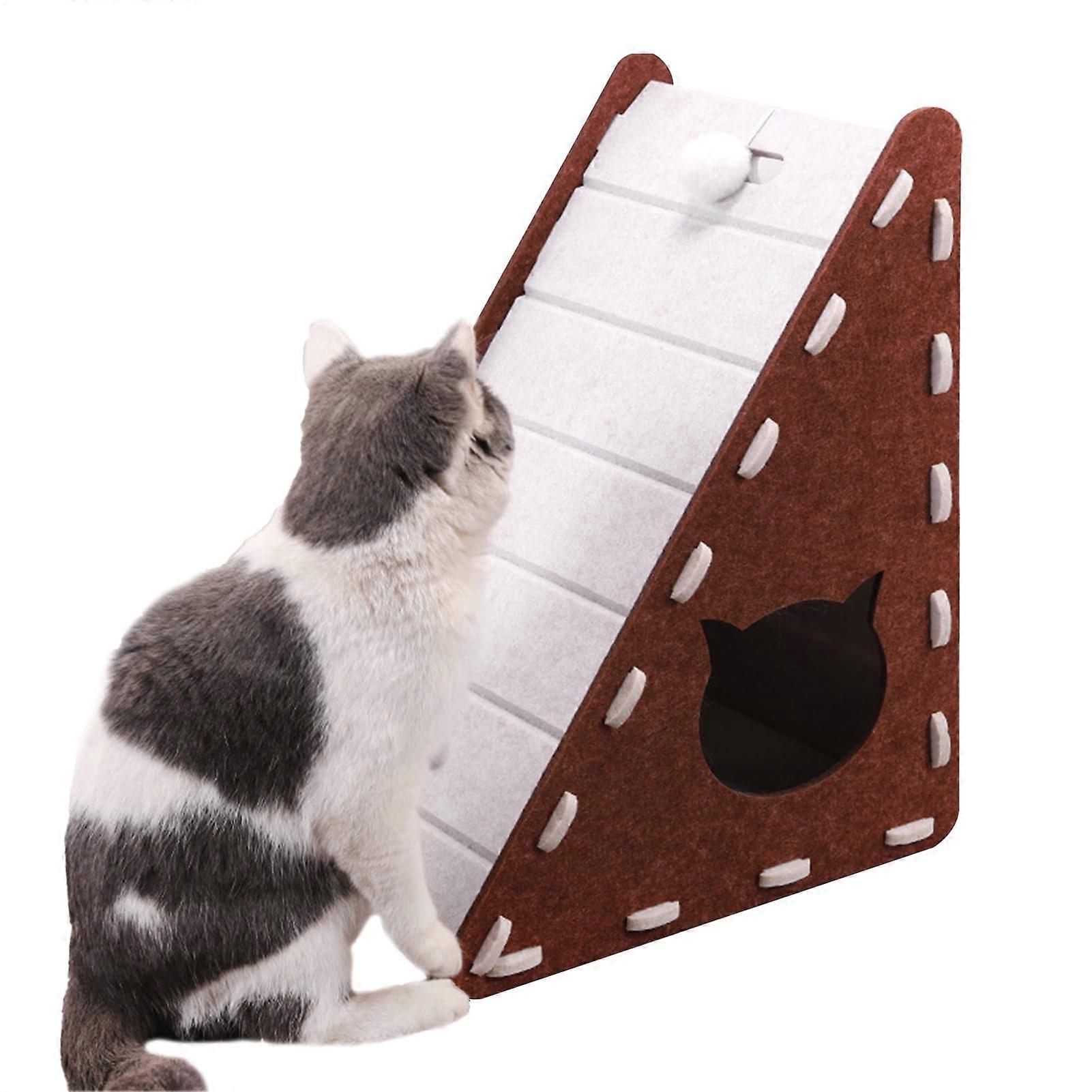 Cat Scratching Board with Felt Triangle Design, Half-Enclosed Durable Climbing Mat for Play and Relaxation, Brown 4.2x40x30 cm