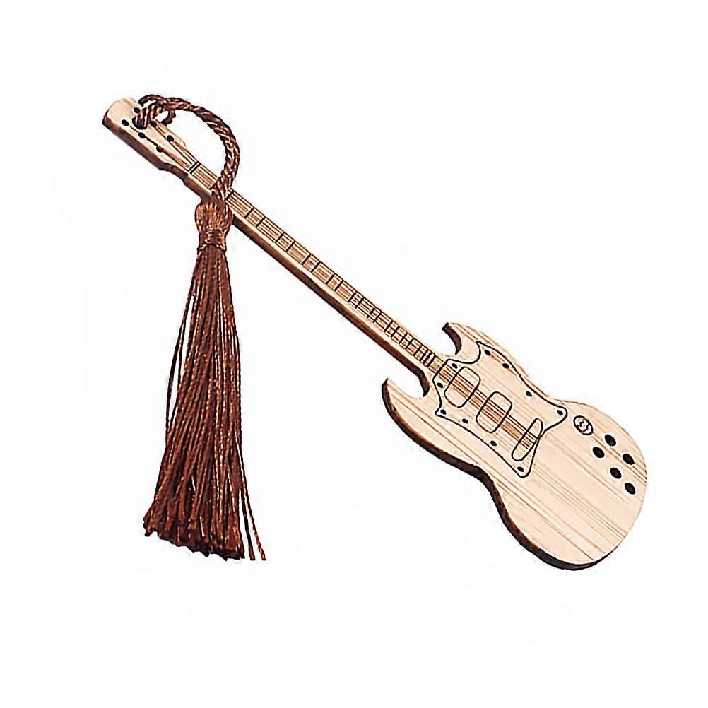 Bamboo Bookmark with Guitar Shape Design for Readers and Students Khaki Color and 6.5 inches