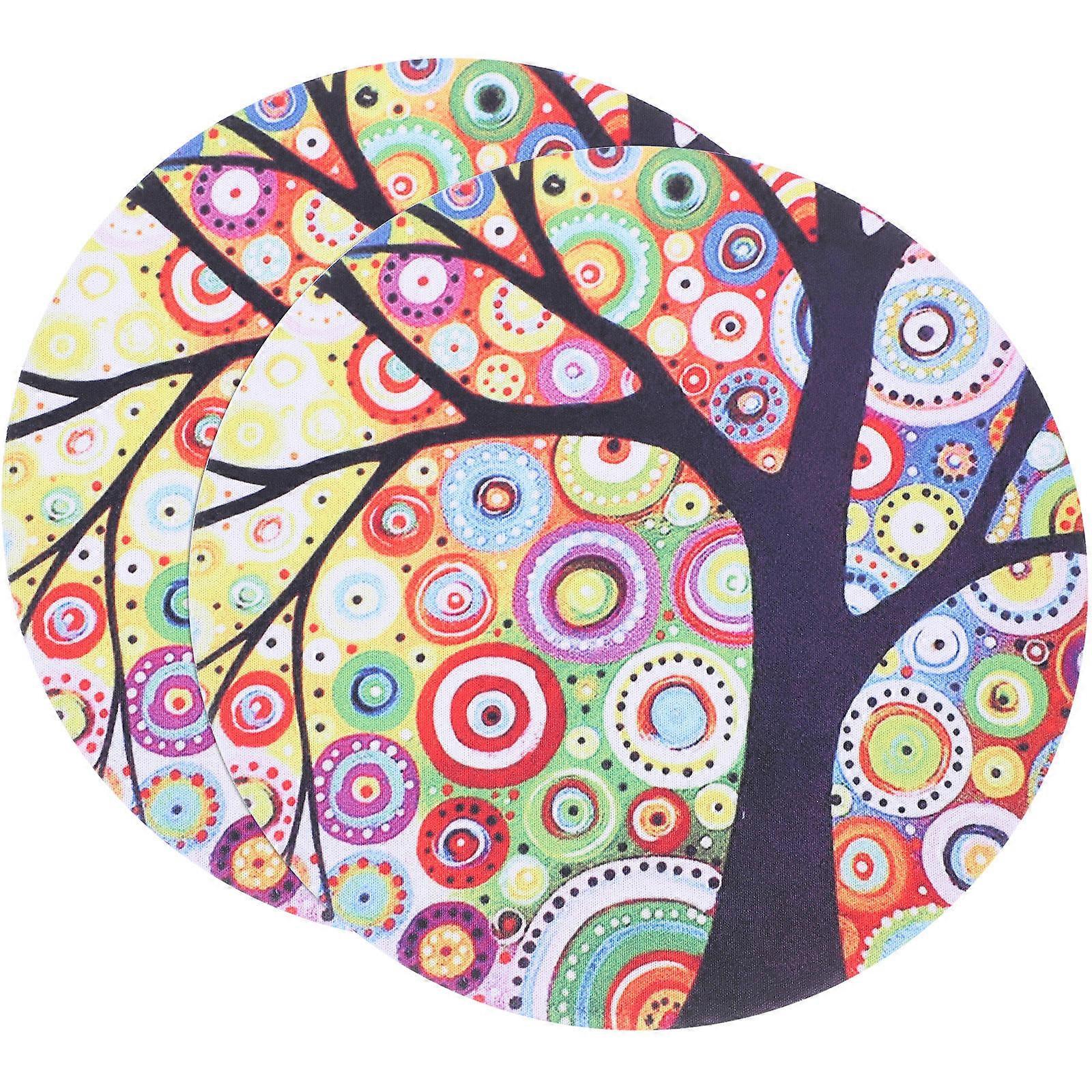 2Pcs Mouse Pad Pattern Round Design For Computer Laptop Users Size 22CM Diameter Color-Lock Effect Smooth Mouse Movement