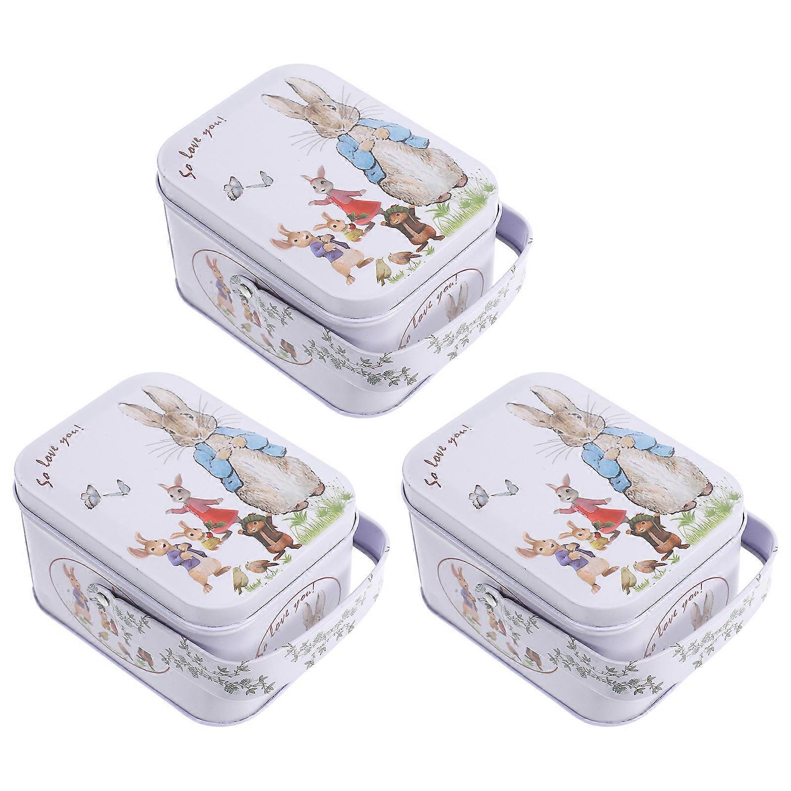 Candy Tinplate Case 3Pcs Easter Theme Decorative Box Suitable For Family Gatherings Portable Design Light Grey Moisture-Proof