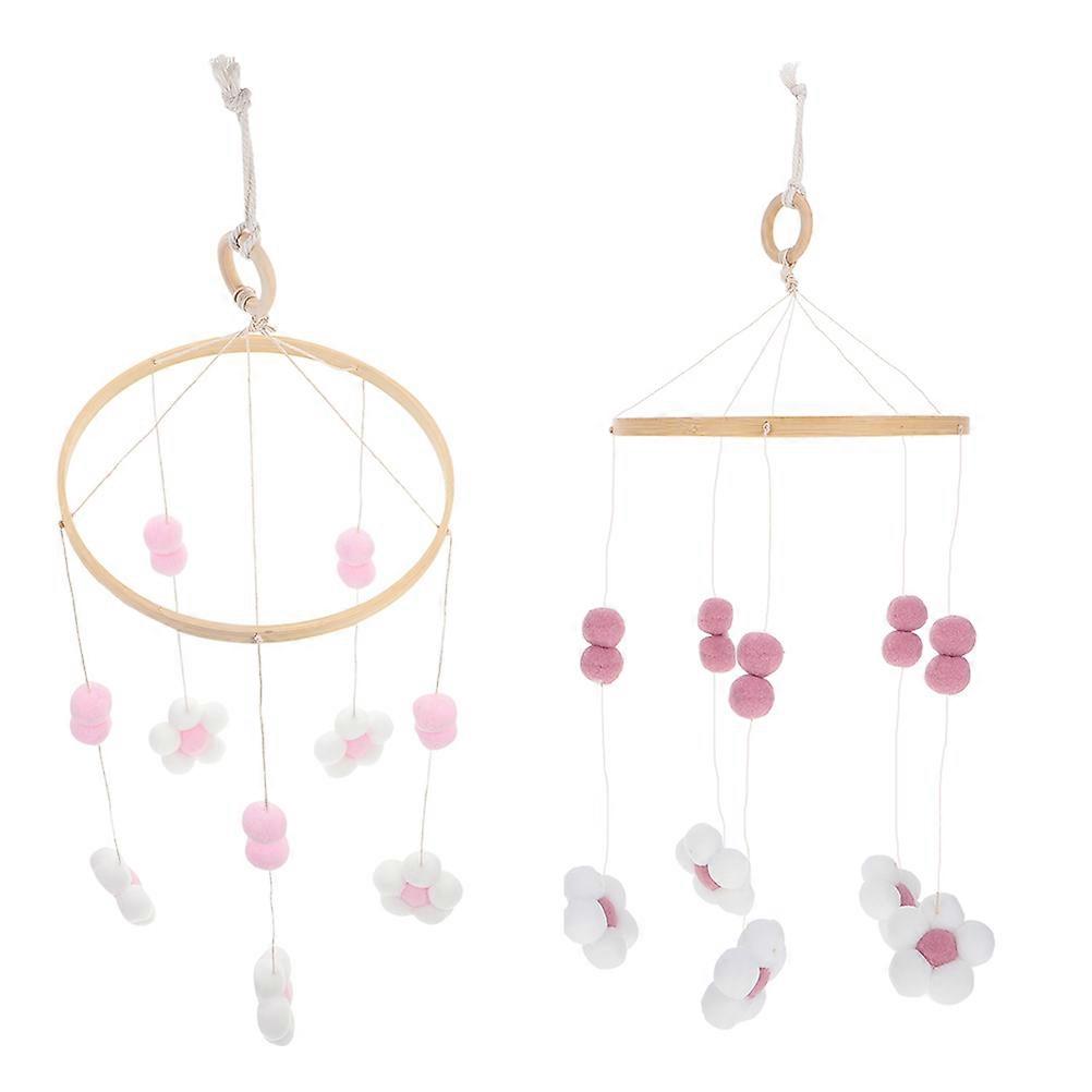 Wooden Pompom Mobile with Warm Fairy Tale Design for Nursery Decoration Assorted Color