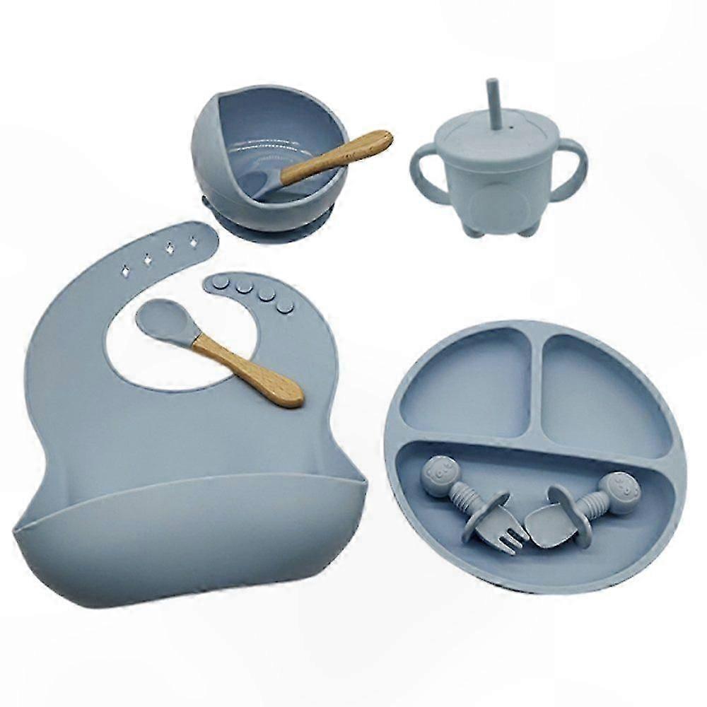 8-Piece Non-Slip Silicone Baby Dining Set with Bibs & Utensils for Safe Mealtime Use BPA-Free Soft Tableware Collection
