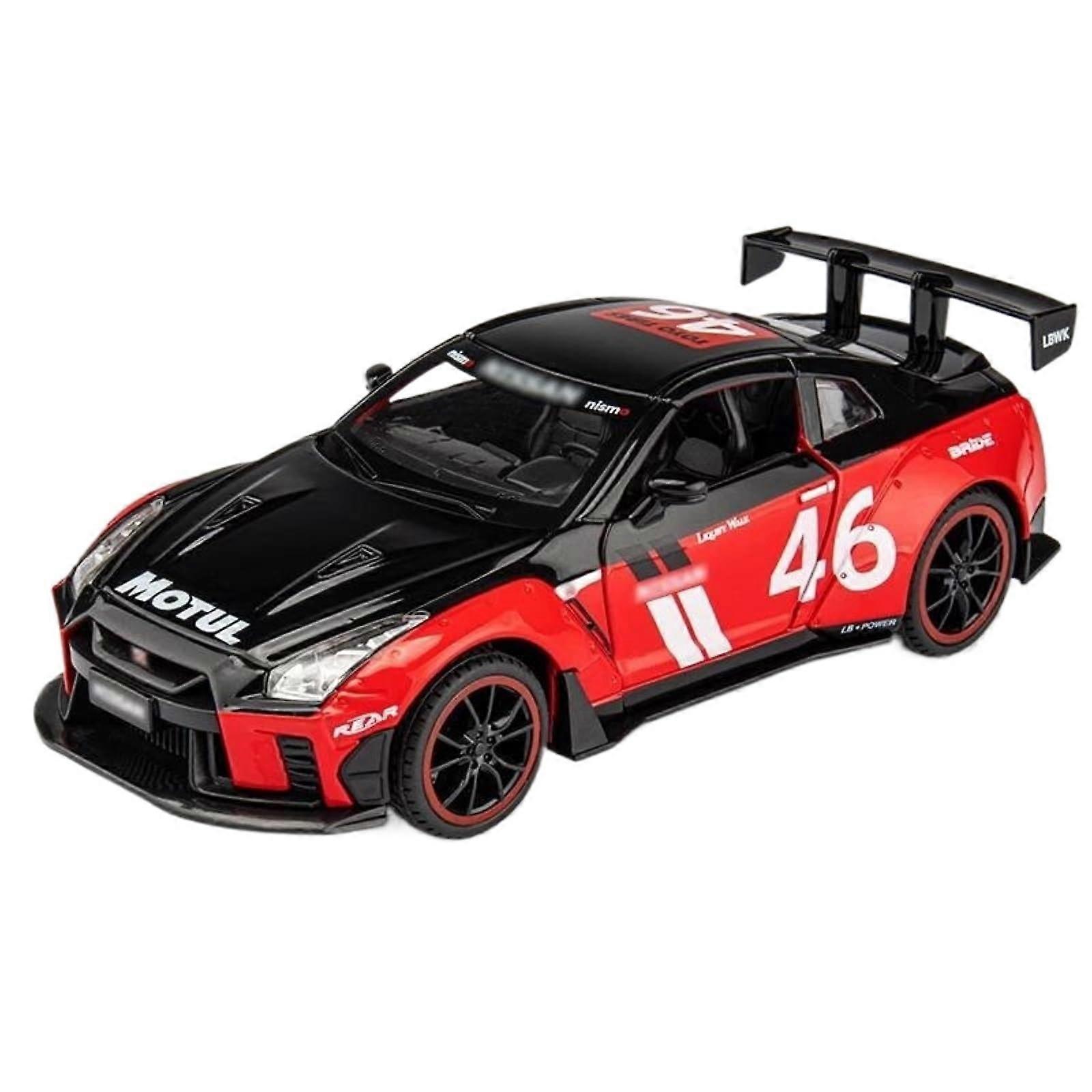 Skyline Ares GTR R35 Diecast Model Car 1:24 Scale High Simulation Metal Pullback Toy Black Red