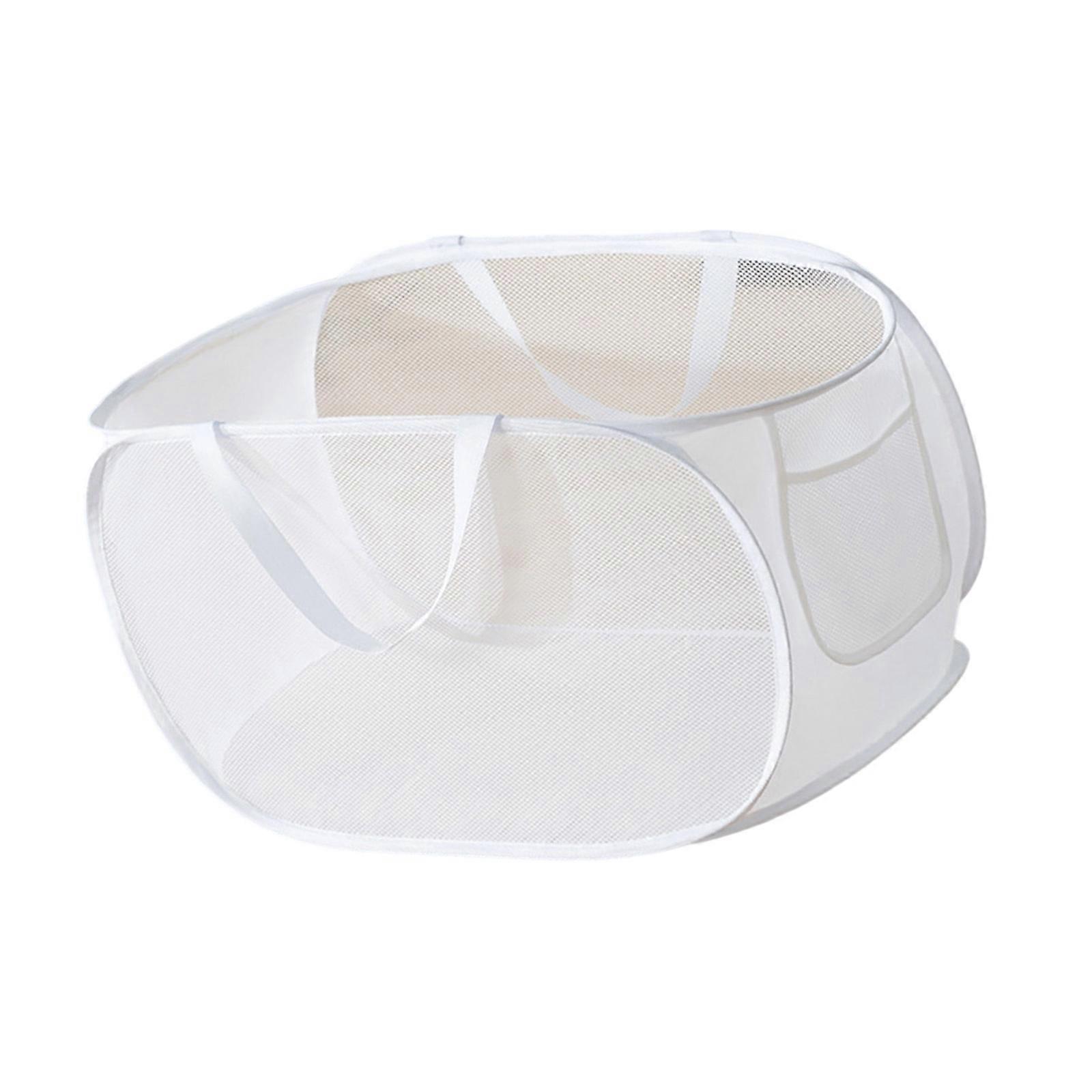 Mesh Dirty Clothes Basket Space Saving Organiser Polyester Construction Laundry Hamper Easy To Carry For Dorms  White