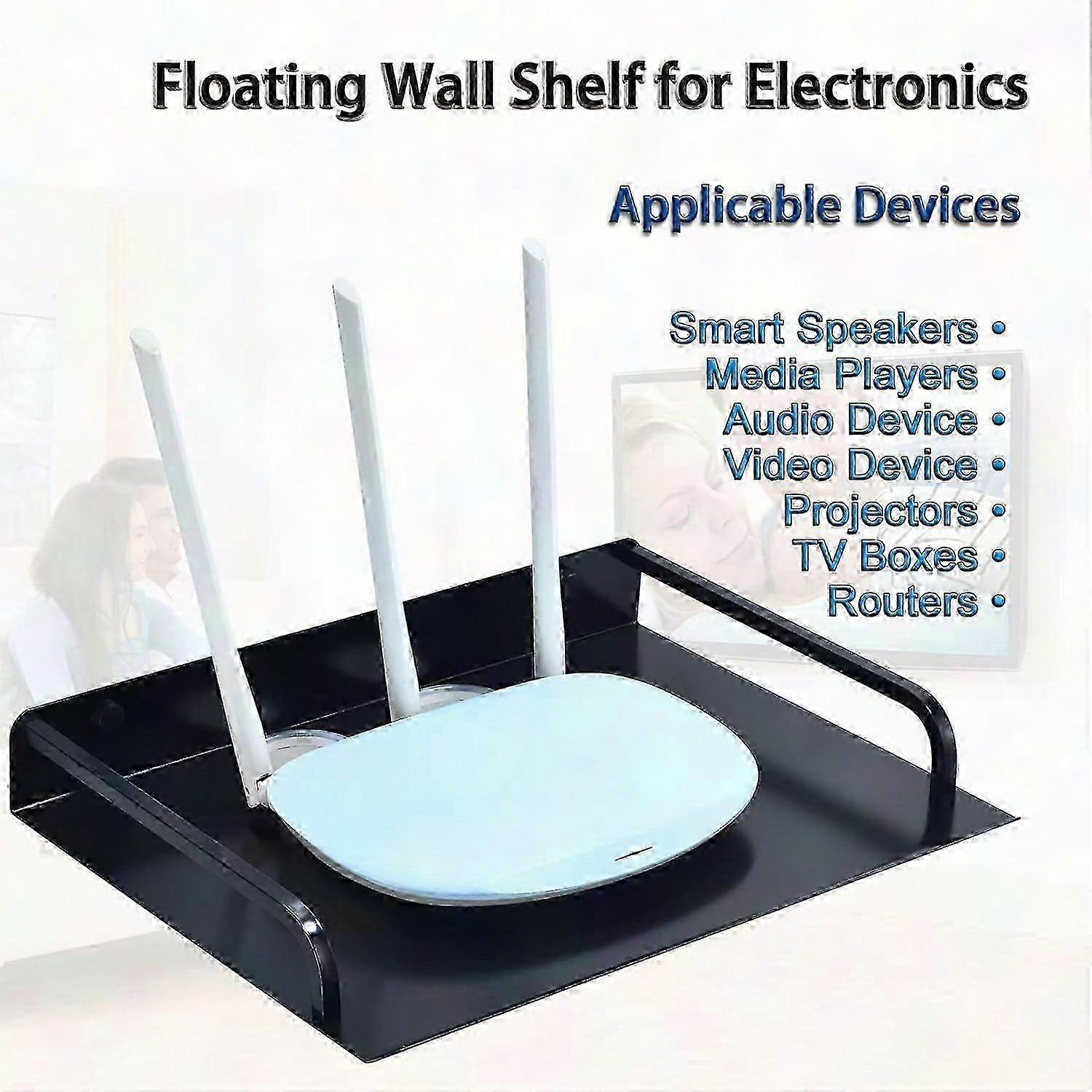 Wall Mounted Projector Stand - Black Floating Shelf for TV Box & Electronic Devices (1-Tier)