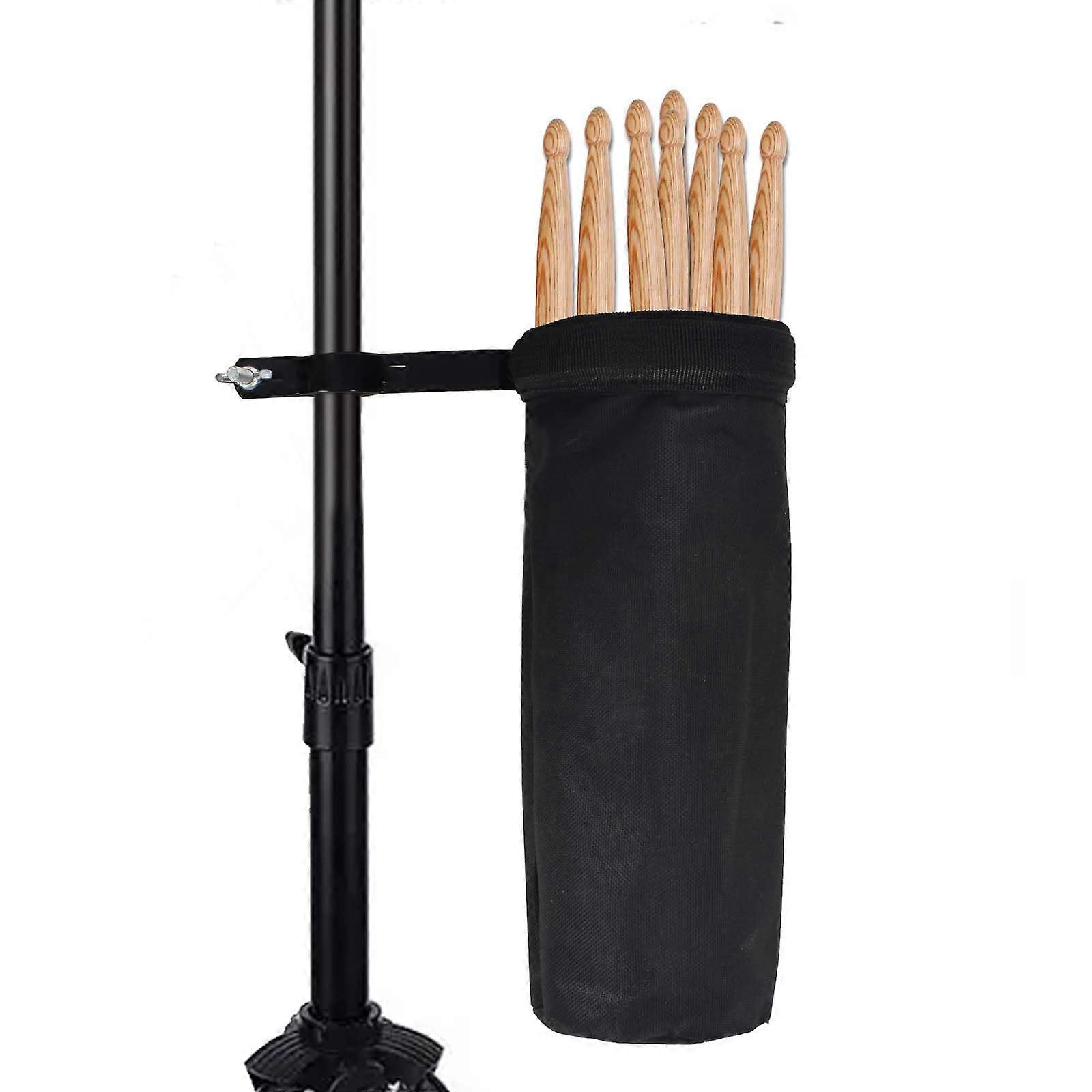 Drumstick Holder Adjustable Nylon Drumstick Bag with Clamping Clip for Drumsticks - Black Drum Accessories