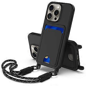 Compatible For iPhone 16 Pro Max Liquid Silicone Case Phone Back Cover with Card Holder and Short Strap