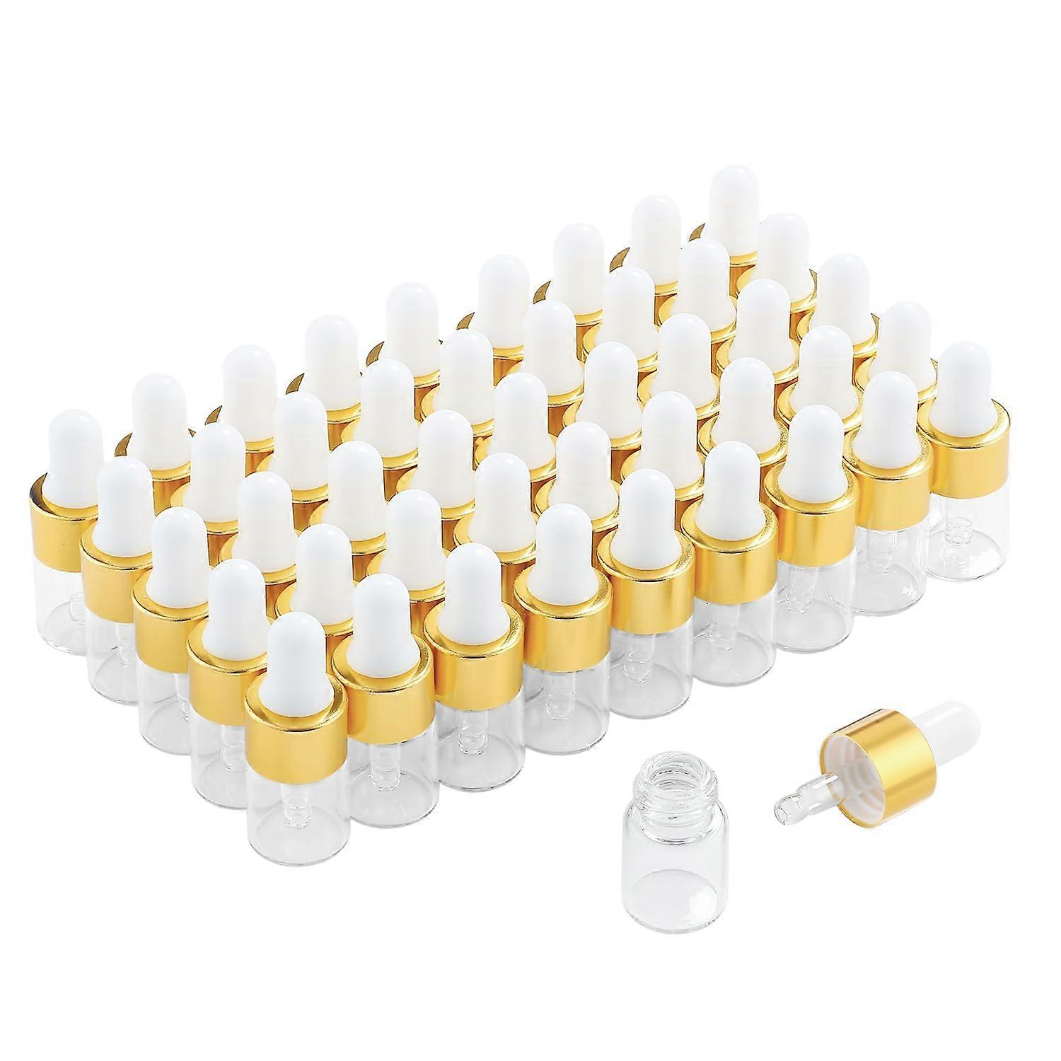 50 Pcs Mini Dropper Bottles with Gold Caps for Essential Oils, Includes Dropper