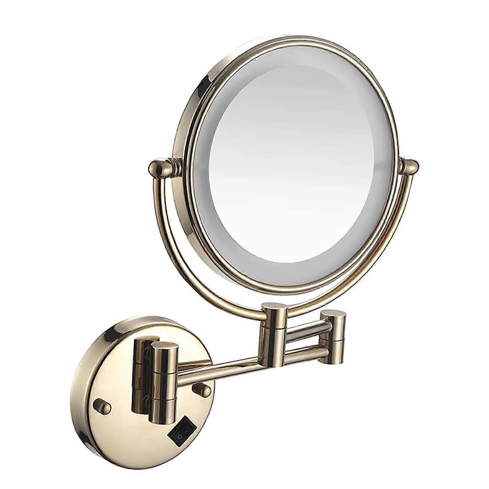 Double Glazing, LED Expansion Mirror, 3X Expansion Mirror, WallMounted Makeup Mirror, Folding Mirror, 360 Degree Rotating Bathroom Mirror Golden