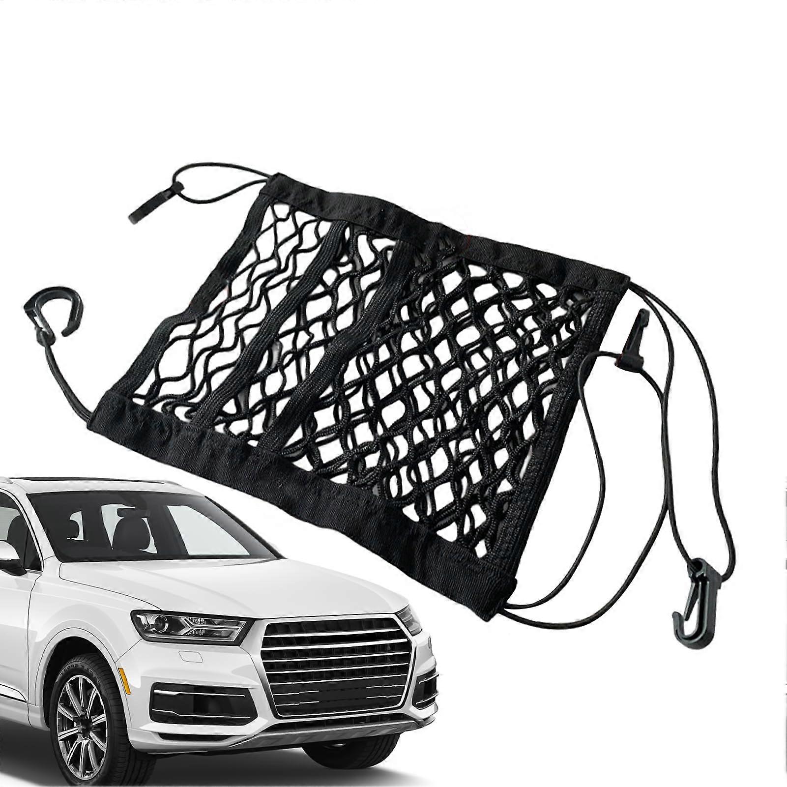 Mesh Organiser for Car - Large Capacity Automotive Storage Net Bag for Magazines, Cleaning Spray, and Cloth, Black