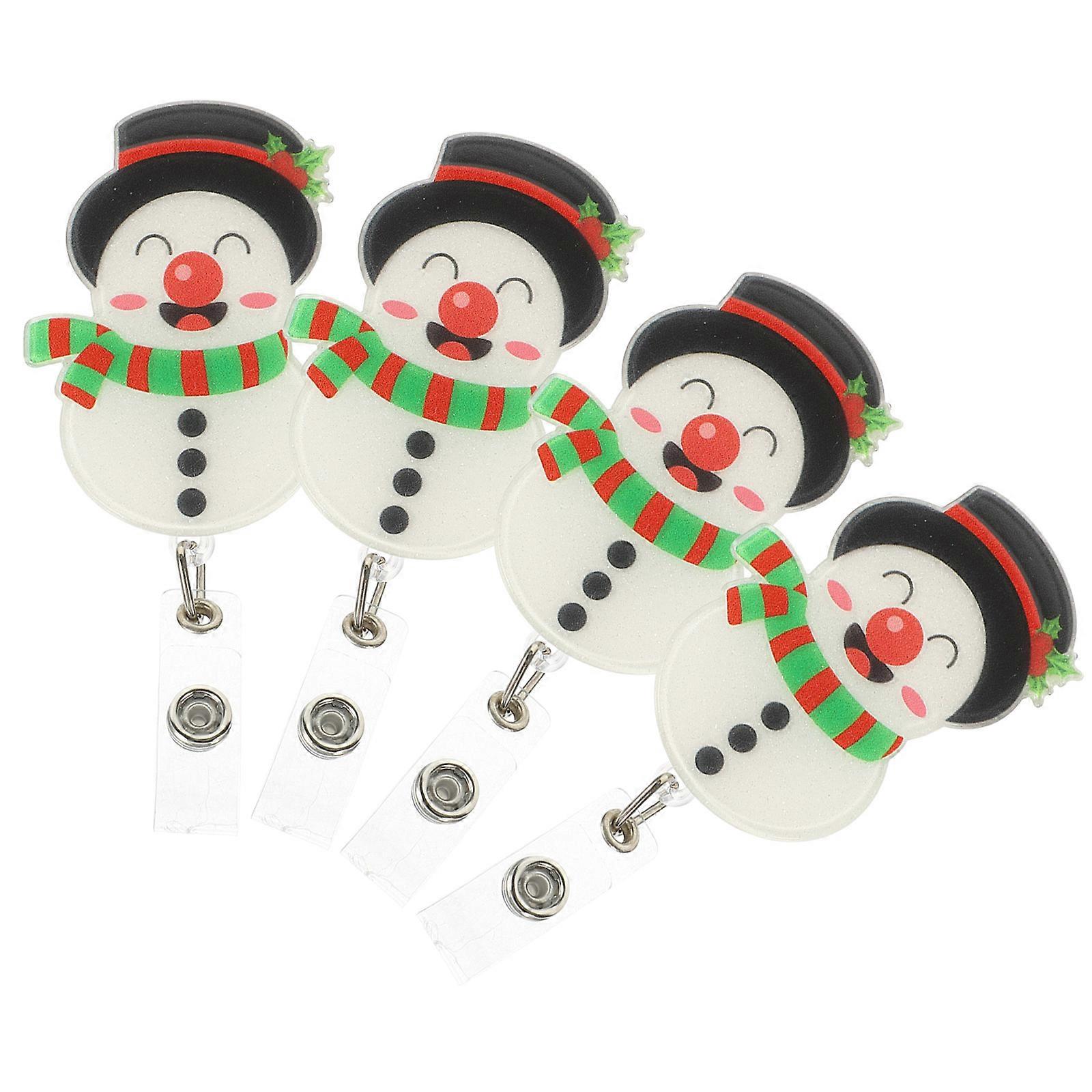 Snowman Badge Clip Retractable Badge Reel 4Pcs for Fixing Use
