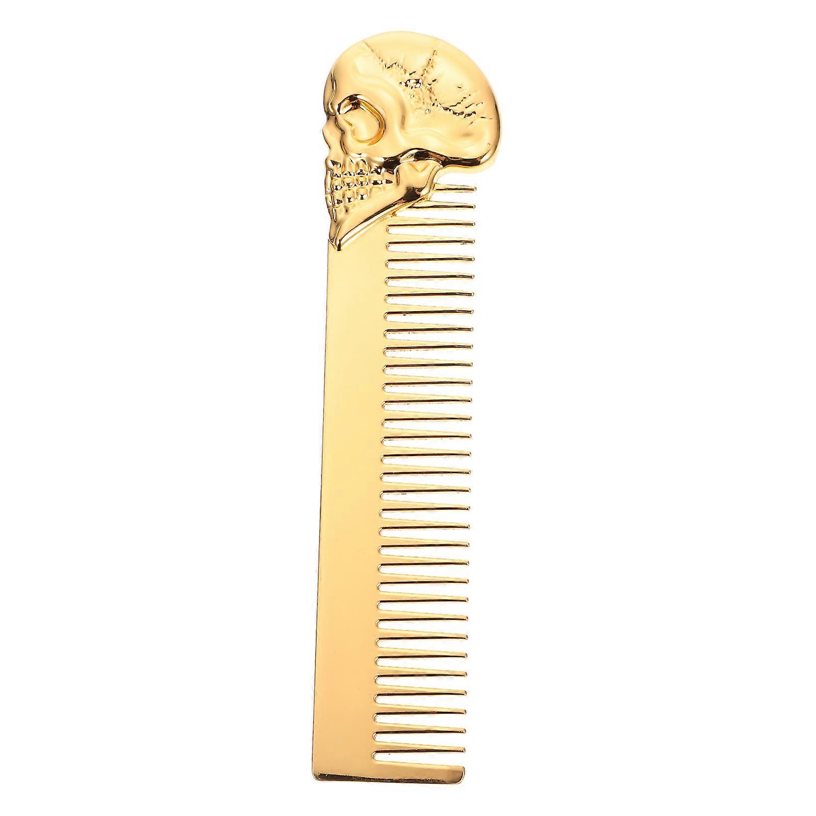 Men Beard Comb Portable Skull Shape Zinc Alloy Golden for Broken Hair Cleanup 1Pcs