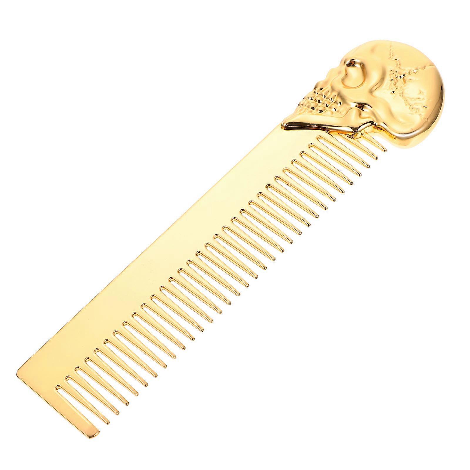 Men Beard Comb Beard Comb Durable Zinc Alloy Golden Skull Shape for Outdoor Travel 1Pcs