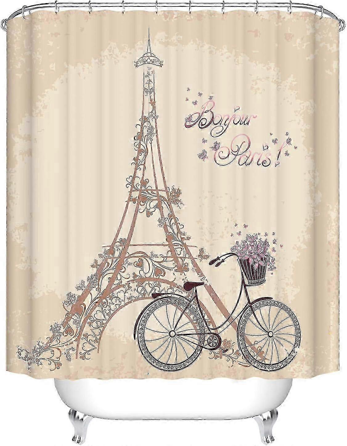 Romantic Eiffel Tower pattern polyester fabric shower curtain with hooks 150 x 180 cm