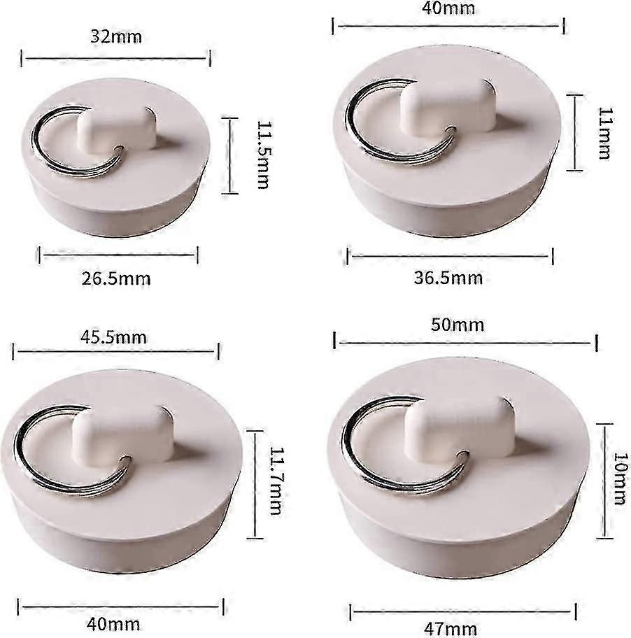 4 عبوات من سدادات المبالوعة المطاطية مع حلقة معلقة - سدادات تصريف المطبخ والحمام للحوض ، مغسلة (4 أحجام)