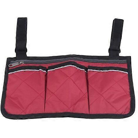 Wheelchair Armrest Side Storage Bag Foldable Storage Bag Stroller Storage Bag (Red)