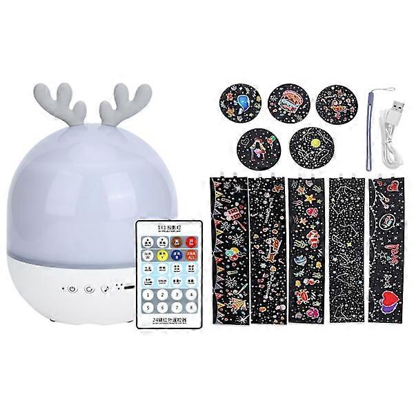 Cute USB Rechargeable Projection Lamp 360 Degree Rotating Remote Control Music Night Light for Bluetooth (Deer)