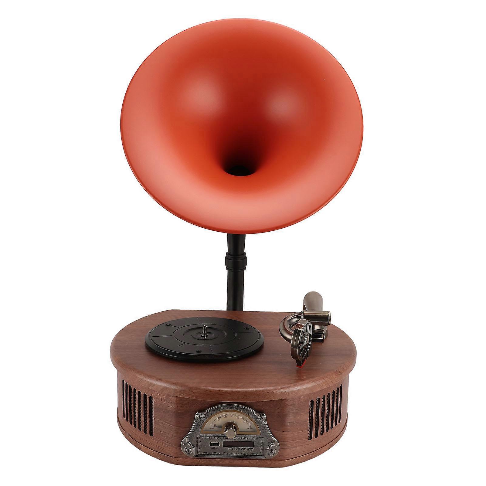 Vintage 3-Speed Bluetooth Gramophone Record Player with Remote Brown