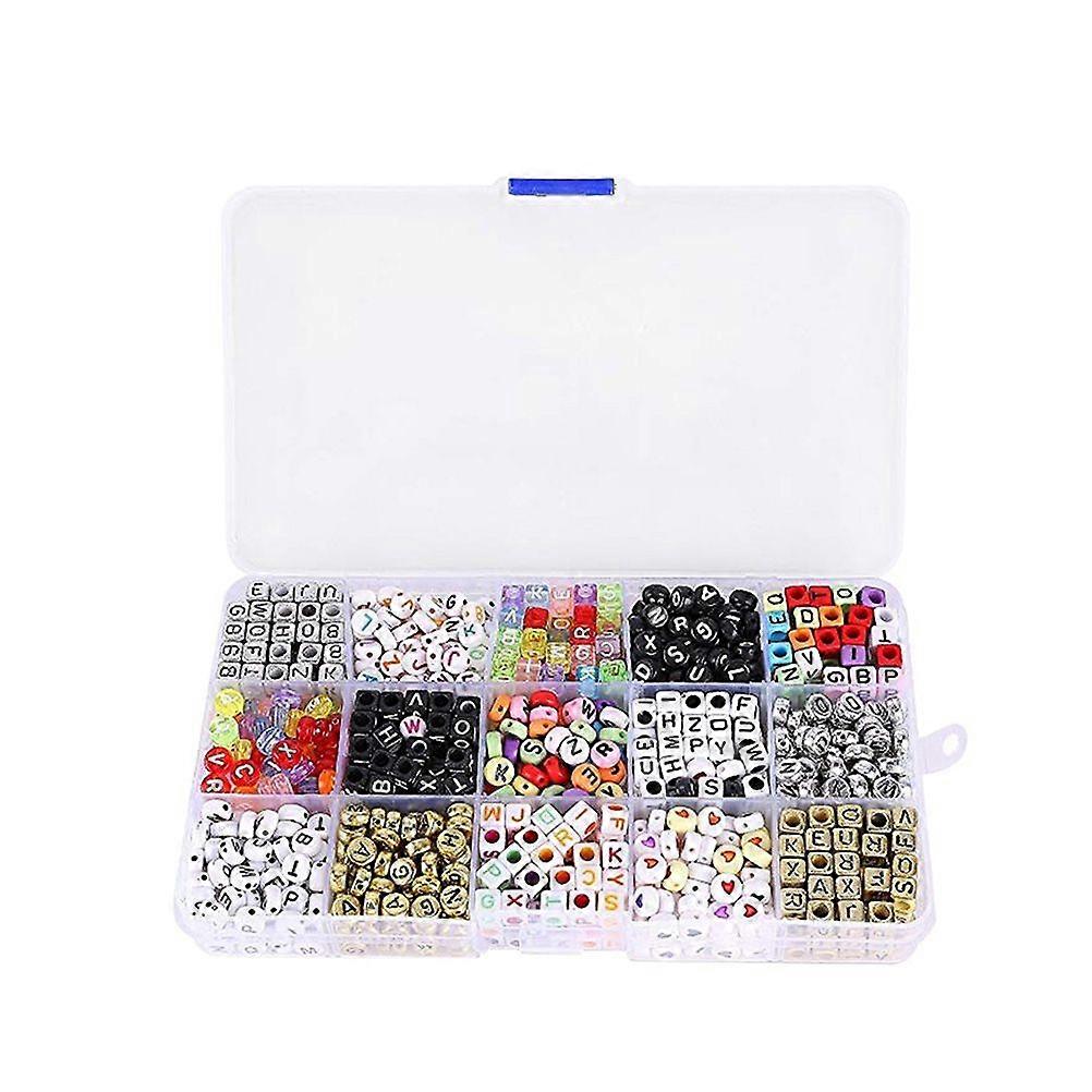 A Box of 1100pcs Mixed Acrylic Alphabet Letters Beads Cube Charms for DIY Loom Bands Bracelets