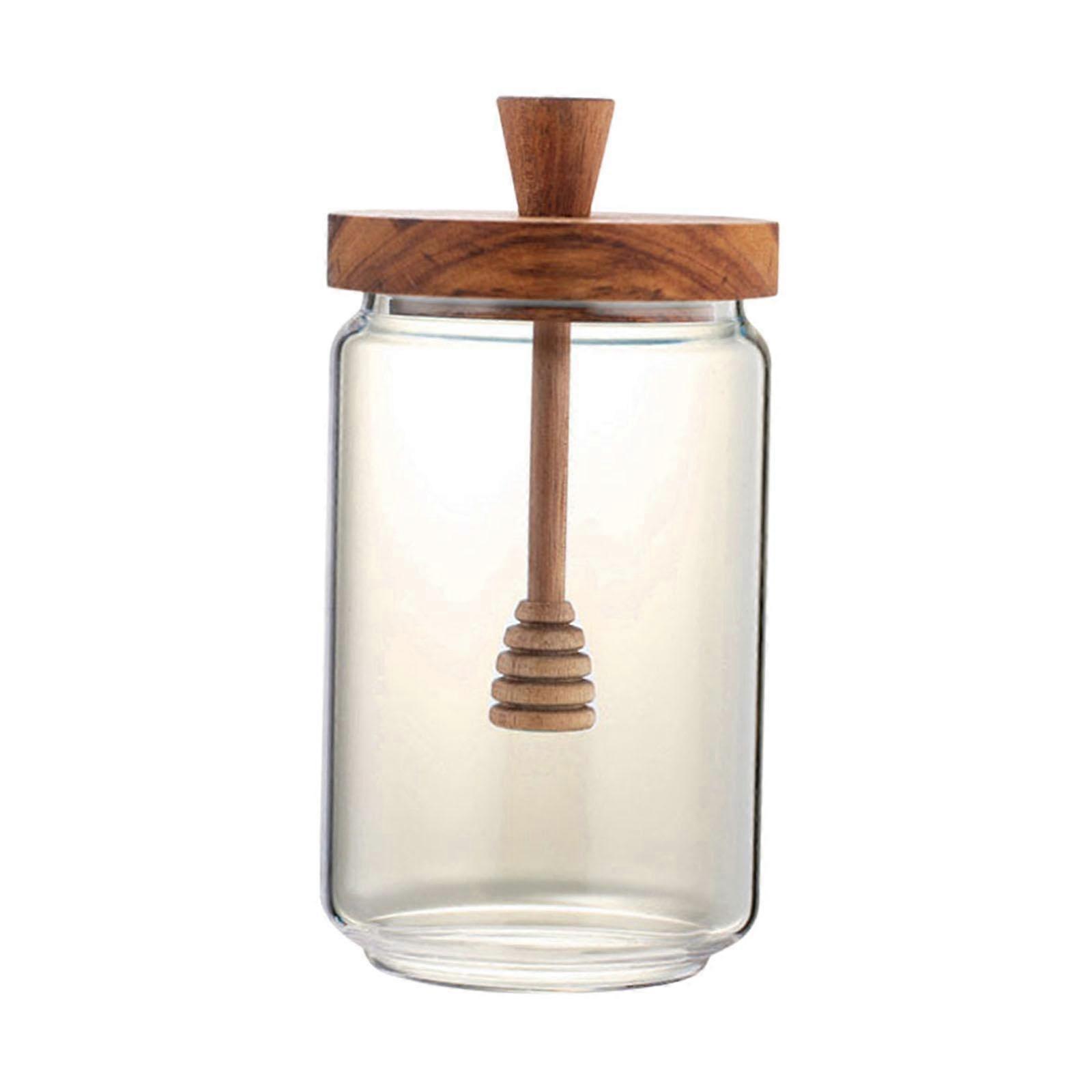 Honey Pot Glassware With Dipper And Lid, Reusable 800ml Amber Glass Storage Container