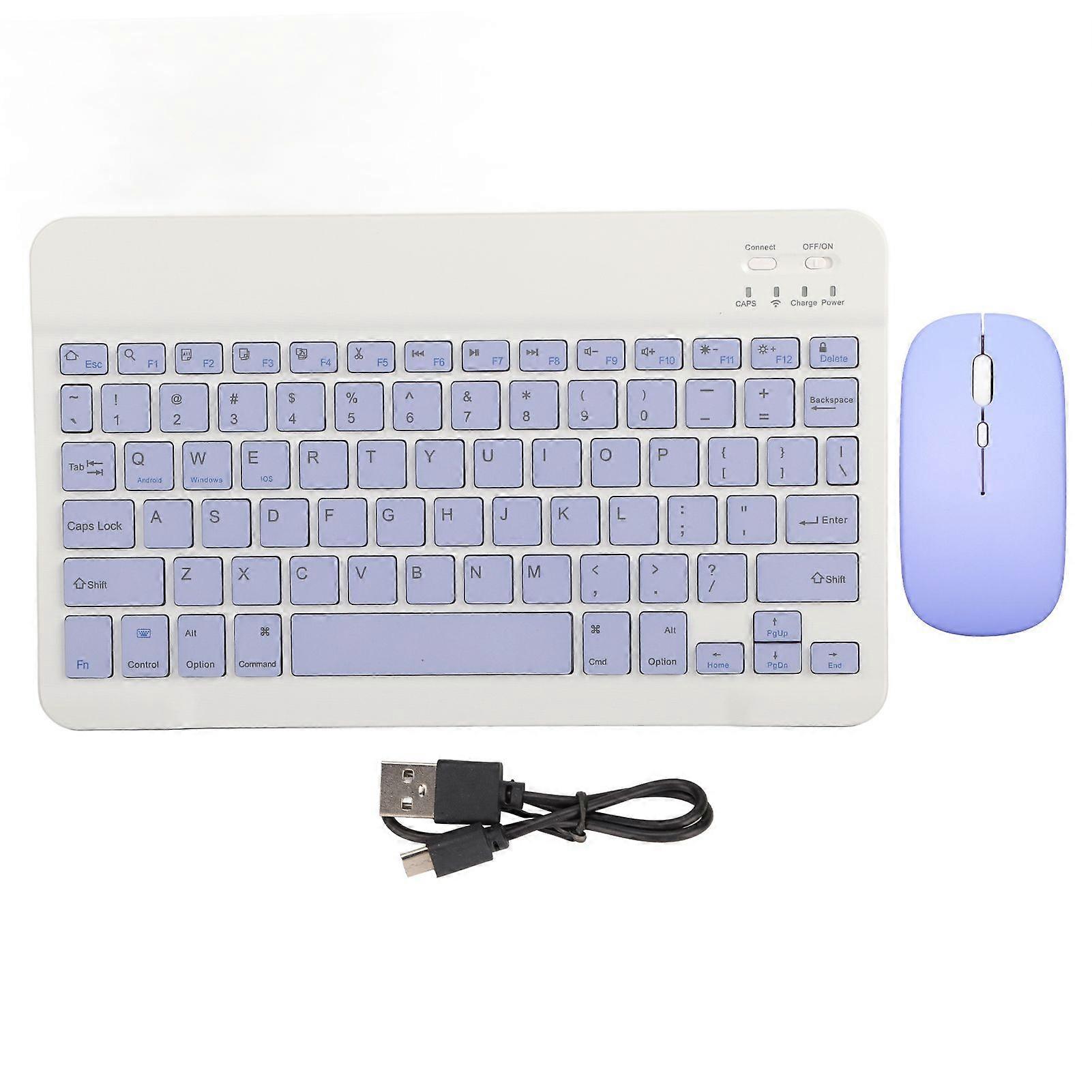 10 Inch Bluetooth Keyboard Set USB Charging Ultra Thin Quiet Wireless Keyboard with DPI Mouse for Cellphone Laptop Purple