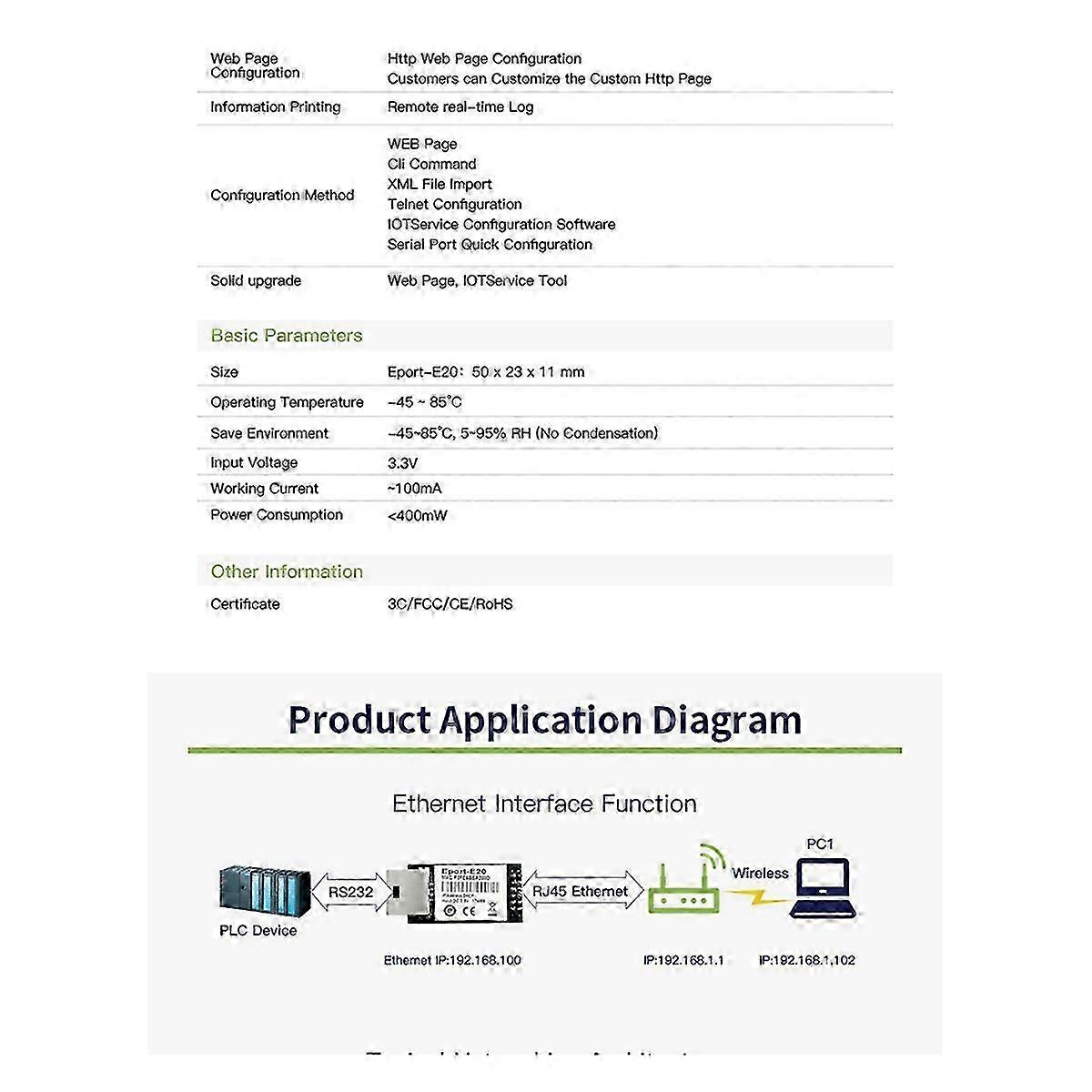 Eport-E20 Network Server Port 3.3v Serial to Ethernet Embedded Module