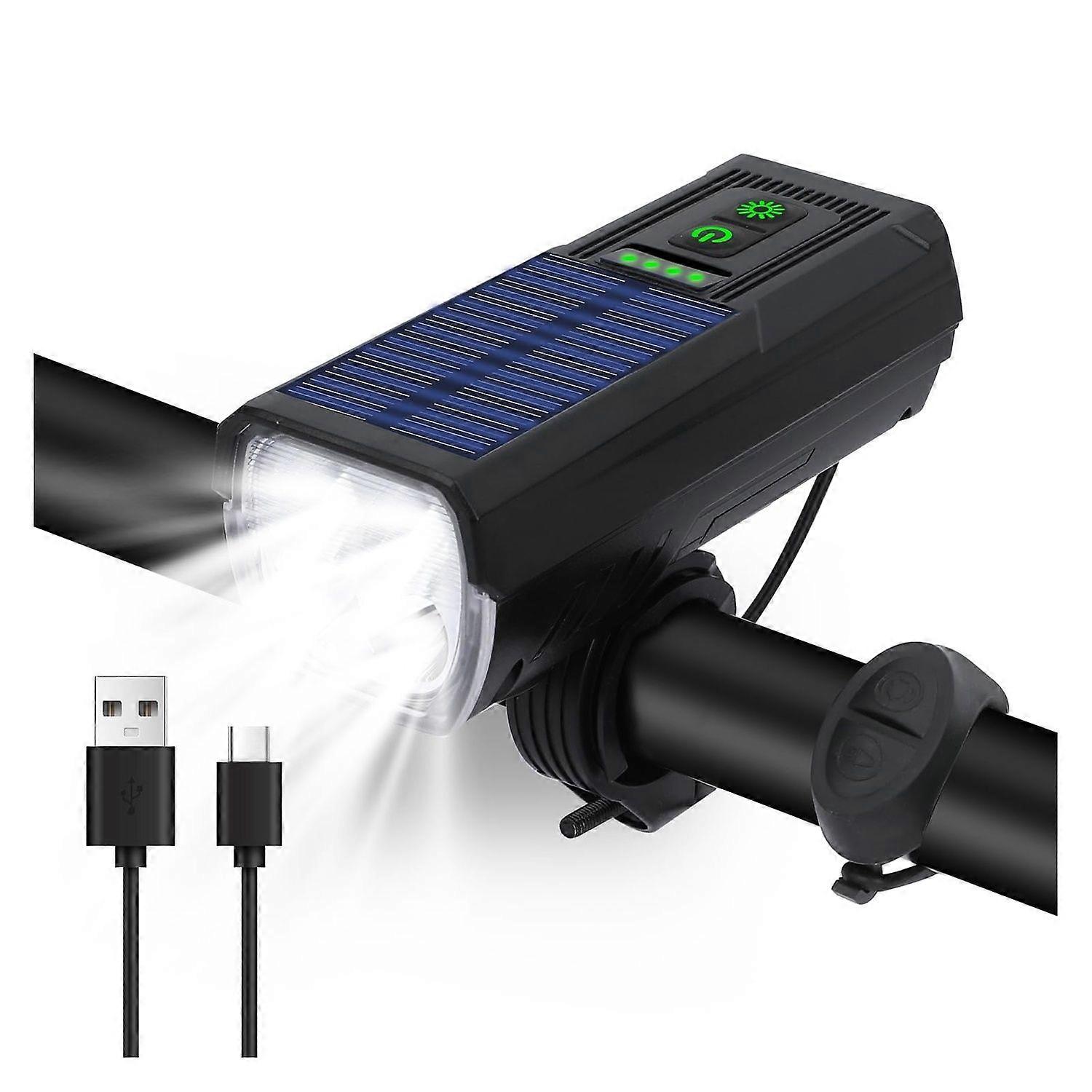 Solar Bike Light - USB-C Rechargeable, Power Bank(Black)