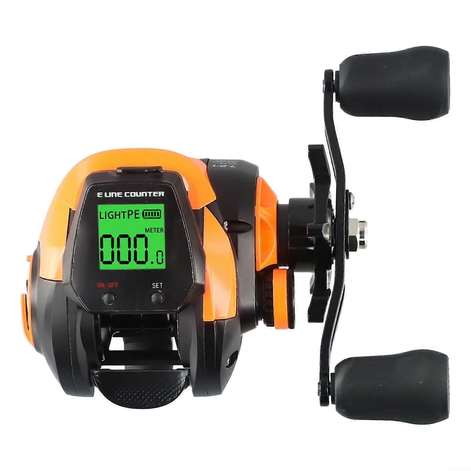 Ergonomic Design Fishing Baitcasting Reel With Built In Bite Alarm Rechargeable Functionality Orange Right Hand