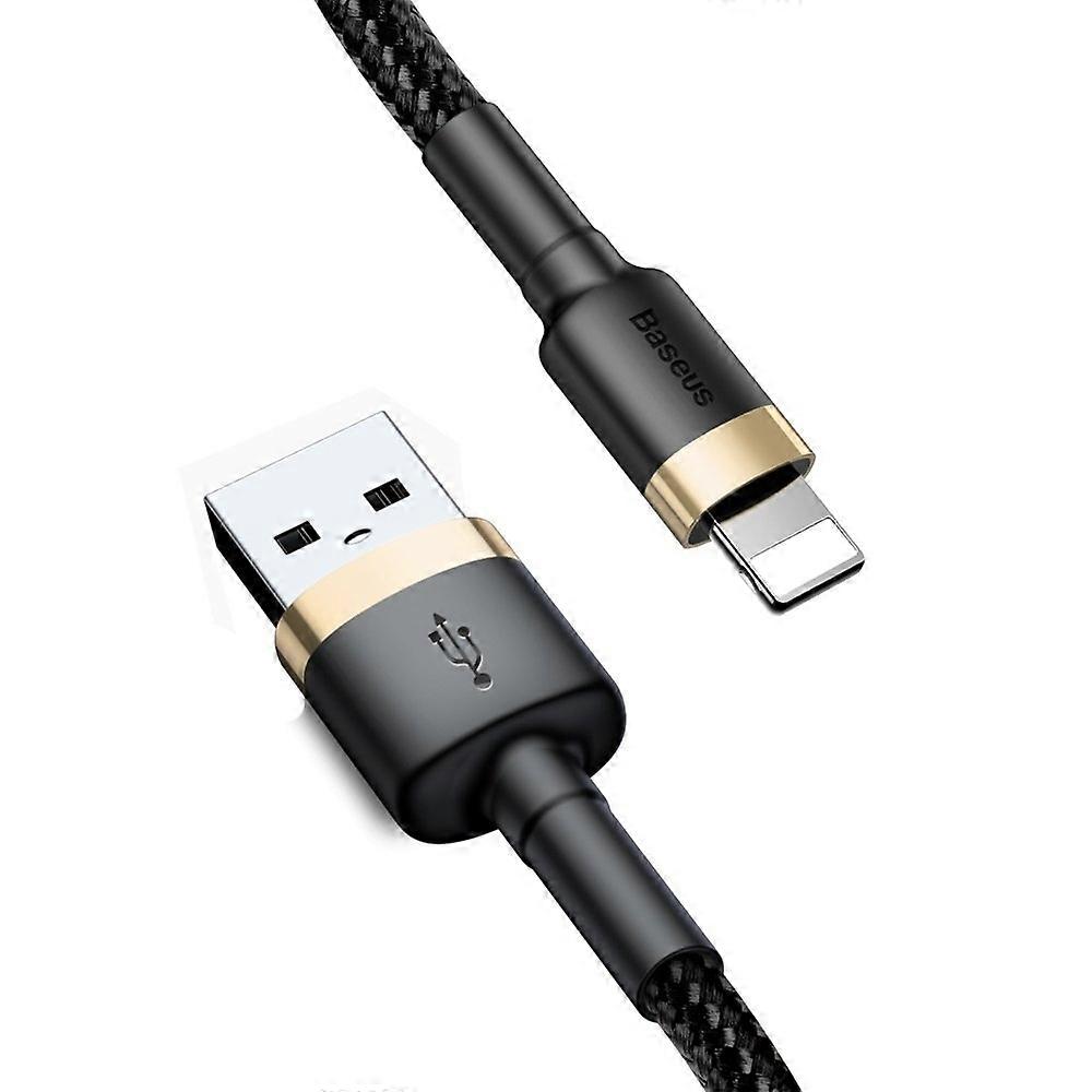 Cable USB-A a Lightning Baseus Cafule Q.C 3.0, 2A, 3m - Dorado/Negro