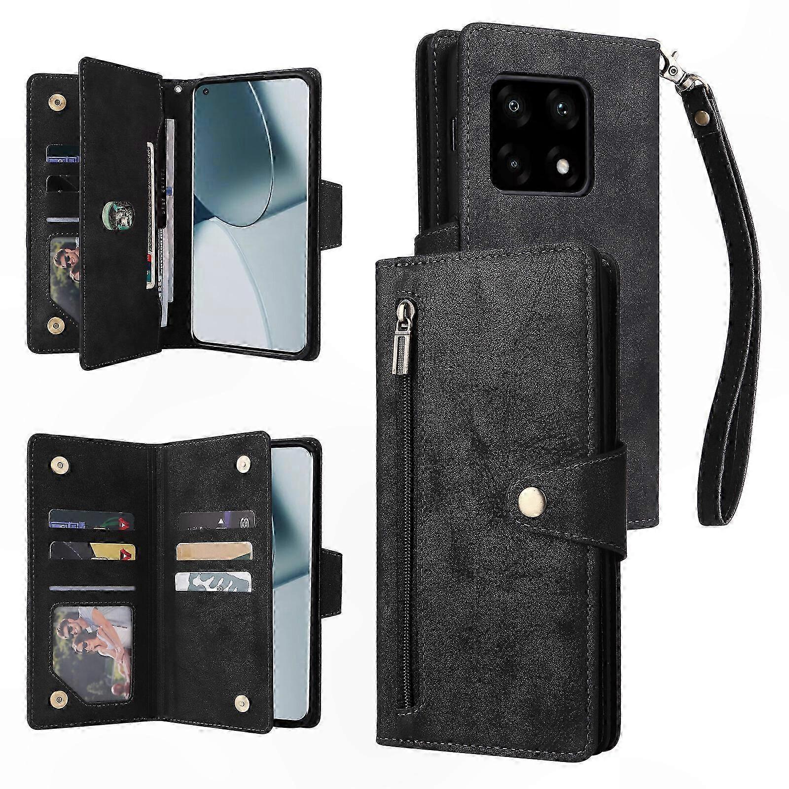 Magnetic Flip Wallet Case with Card Holder for OnePlus 10 Pro 5G, PU Leather Zipper Cover
