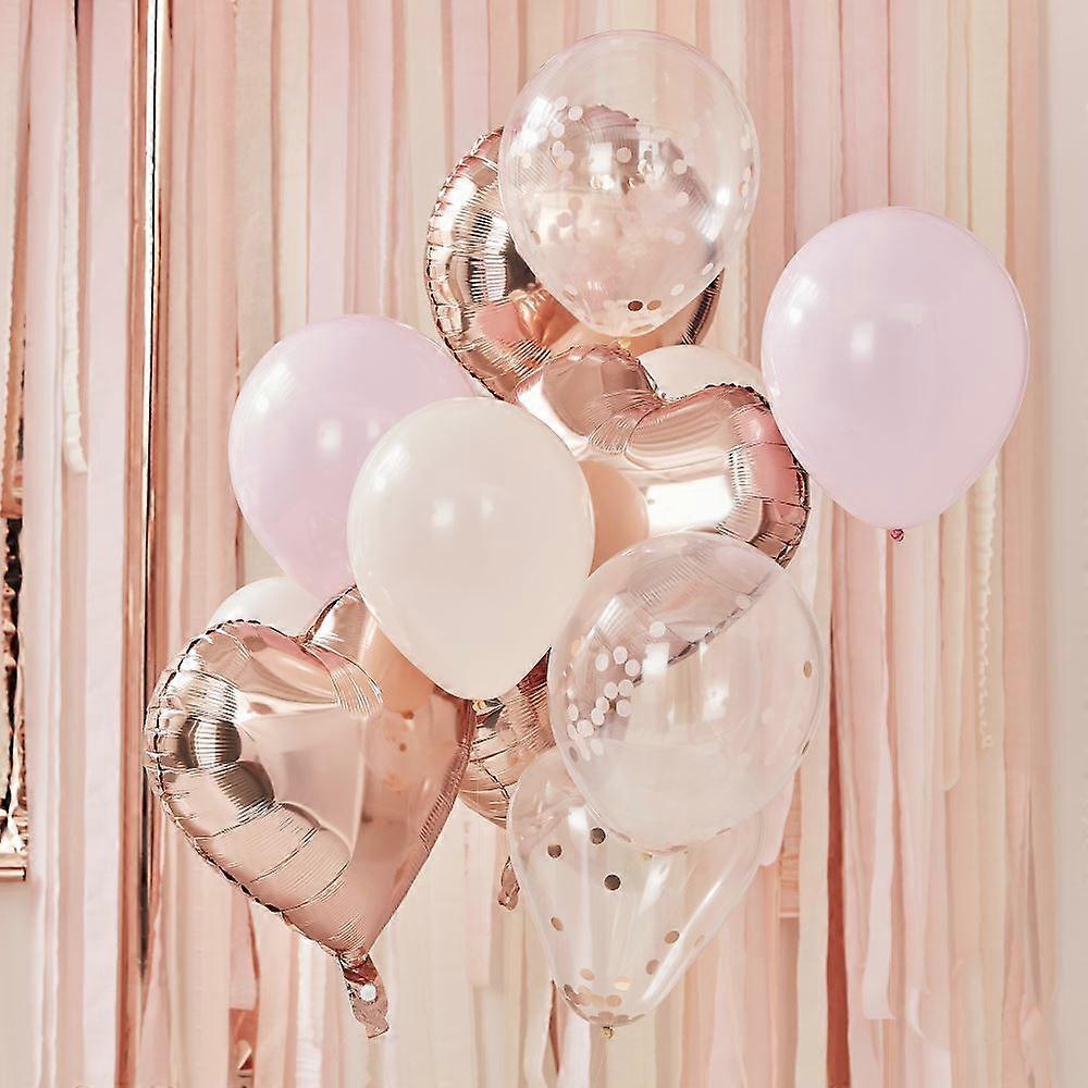 ブラッシュピンク&ローズゴールドバルーンバンドル| パーティー装飾背景ミックスx12
