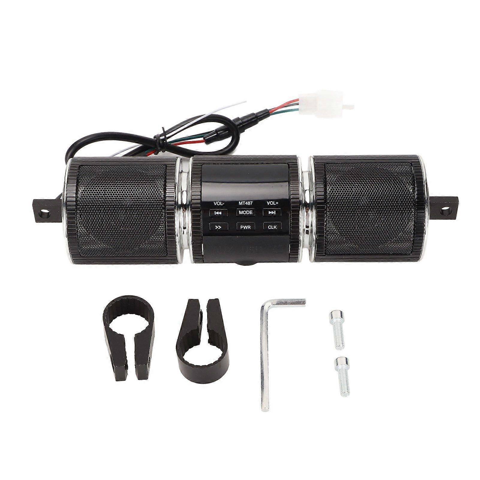 Motorcycle Bluetooth Speaker Wireless IP54 Waterproof DC12V Handlebar Mounted Audio Sound System Black