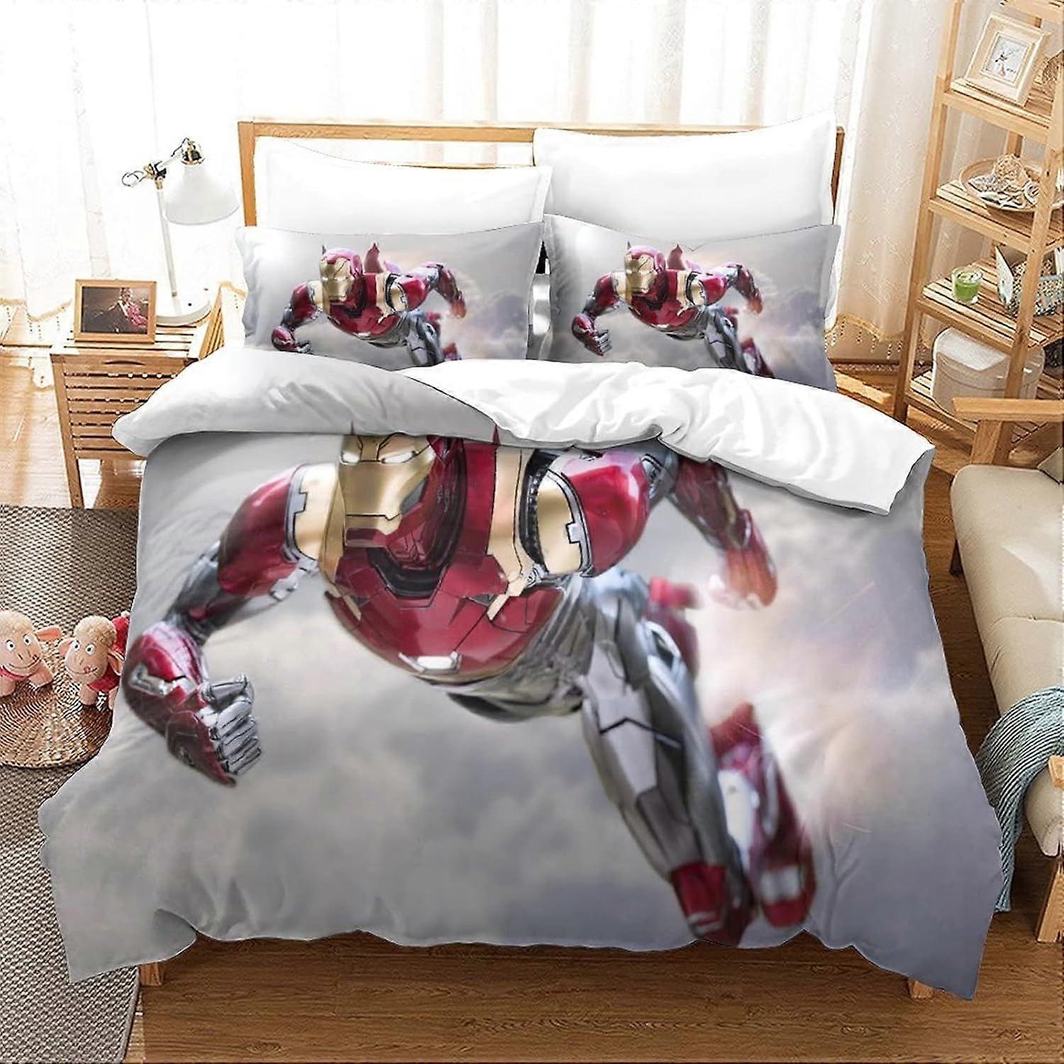 Duvet Cover Set Double Iron Man Printed Duvet Covers Bedding Set for in Kids Teens Adults Soft Hypoallergenic Quilt Cover with Pillowcase with Zipeer 