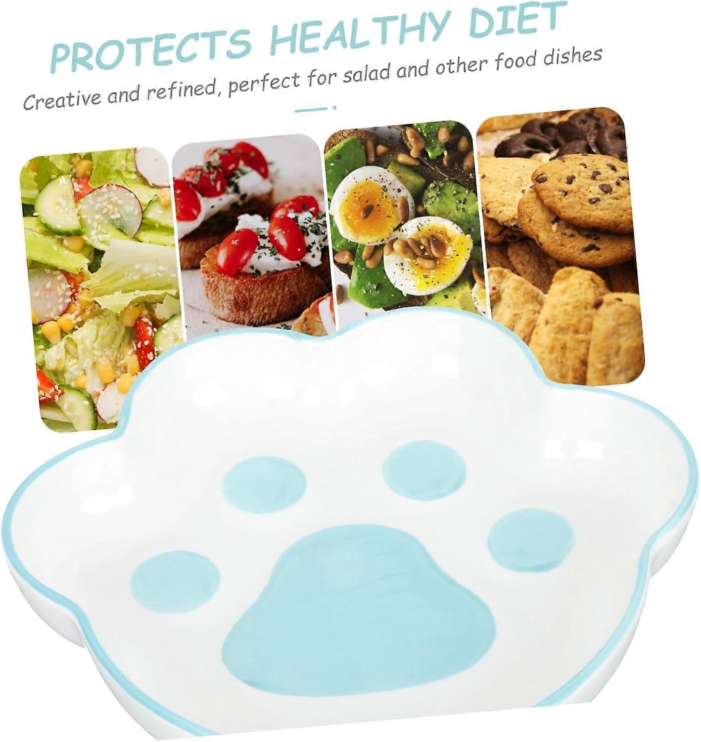 Blue Ceramic Cat Paw Baking Tray With Handle Microwave Safe Oven Safe Food Serving Plate For Salads And Fruits