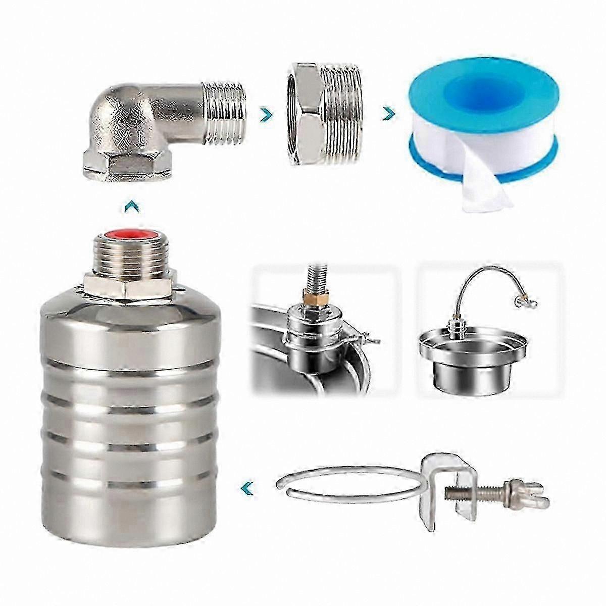 Water Level Control Float Valve, 304 Stainless Steel, 1/2" to 3/4" Size for Tank Applications