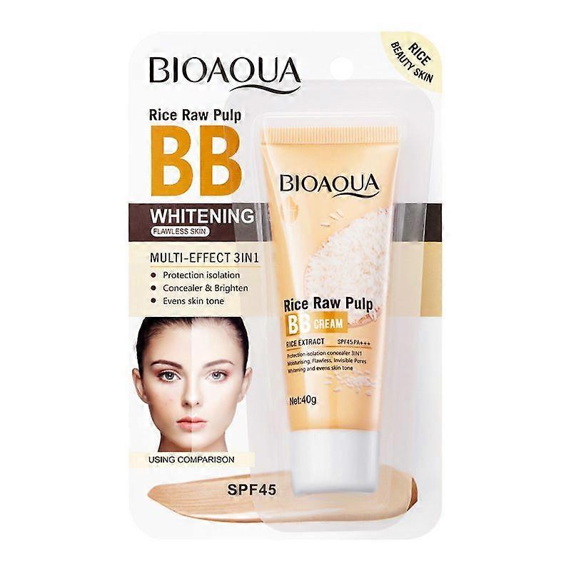 Colour Correcting BB Cream, Liquid Rice BB Cream with SPF 45+, Full Coverage Foundation CC Cream, Moisturising and Flawless, Long-Lasting, Natural Fin