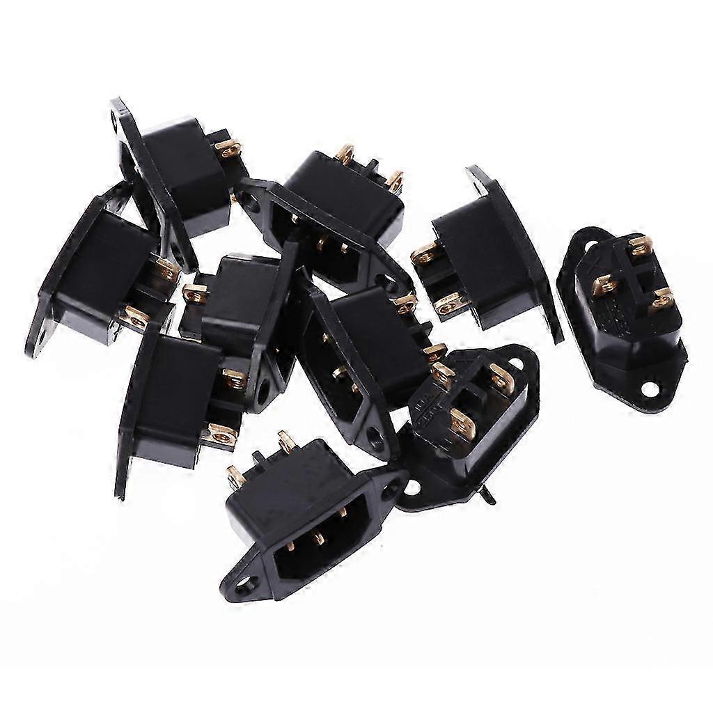 10 Pcs Set AC 250V 10A 3-Pin Connection IEC320 C14 Input Power Socket Black
