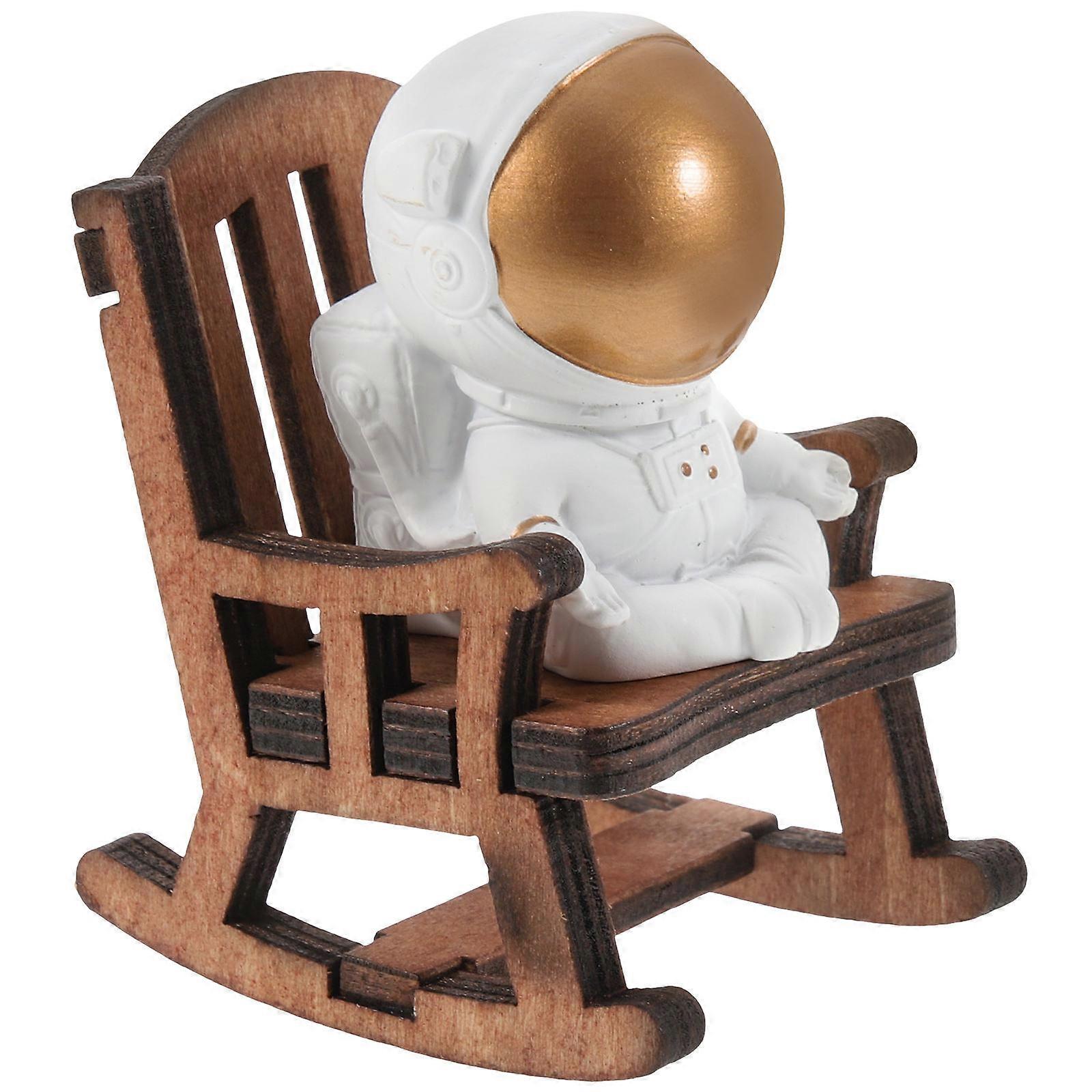 Home Decor Miniature Astronaut Statue Sitting on Rocking Chair 2Sets