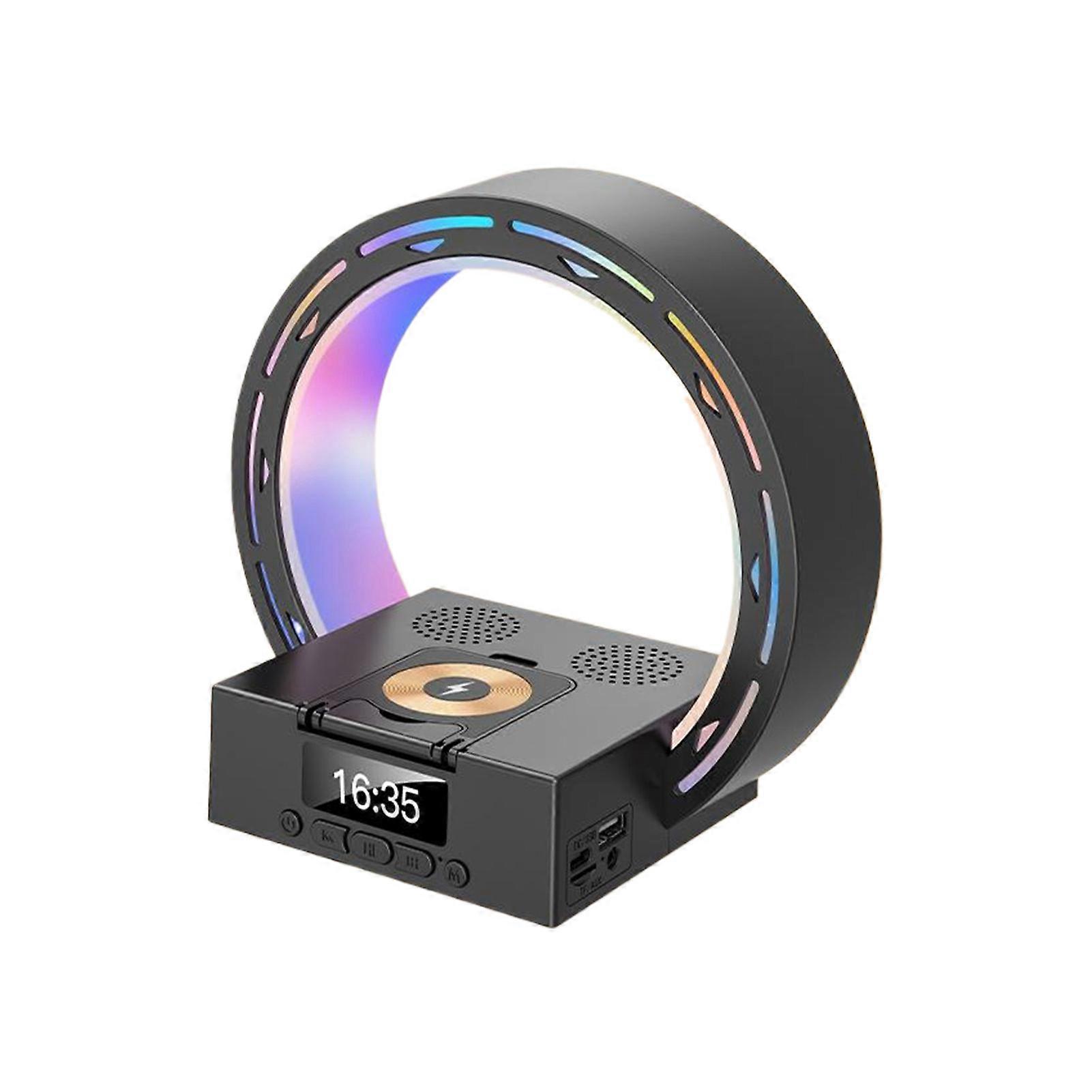 Bluetooth Speaker With Digital Clock Wireless Charging Card Play Phone Holder Stand