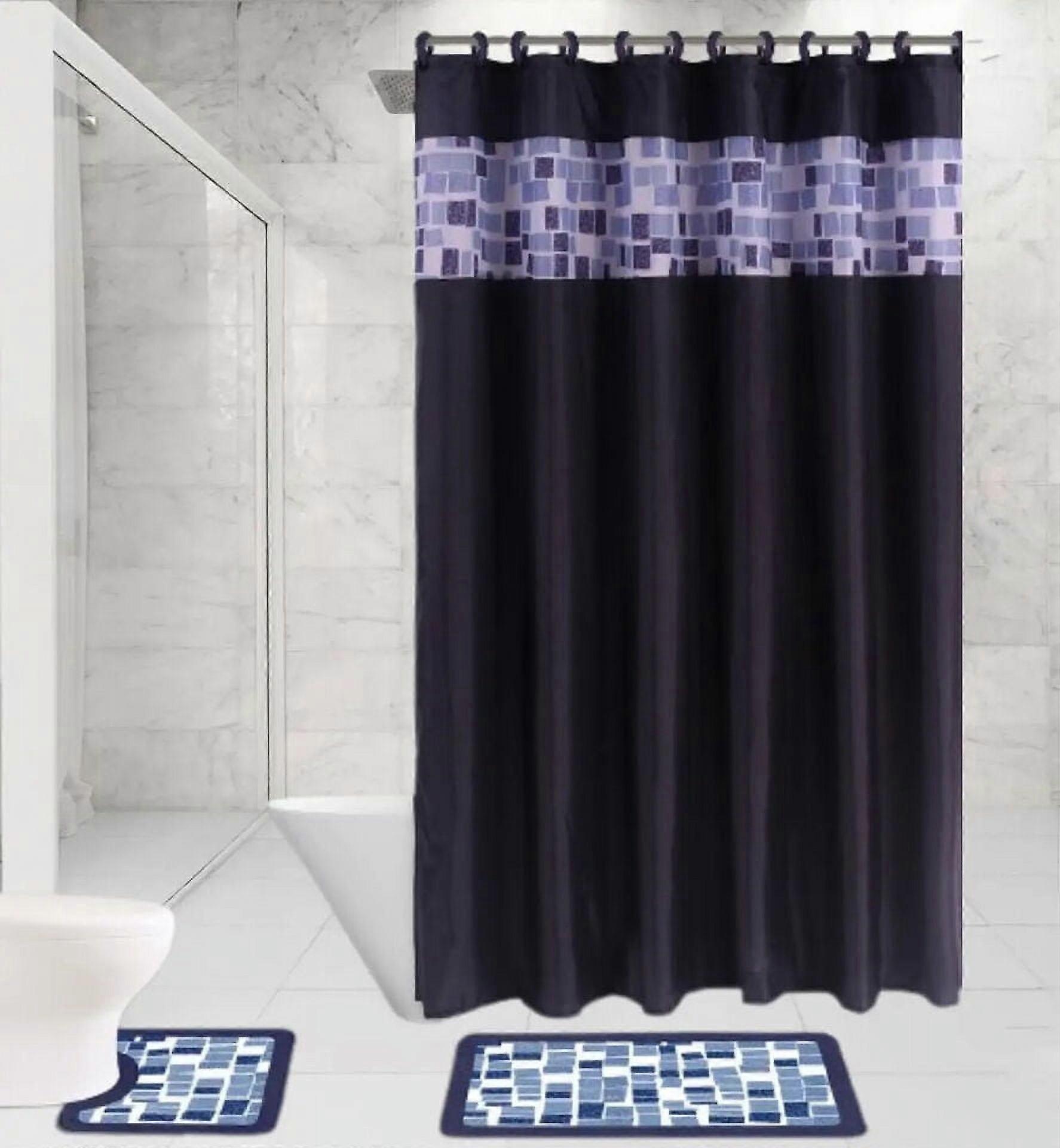 SAMIMPORT-2011 Complete Bathroom Decor Set Navy Stripe Polyester Shower Curtain Sets, 15 Count