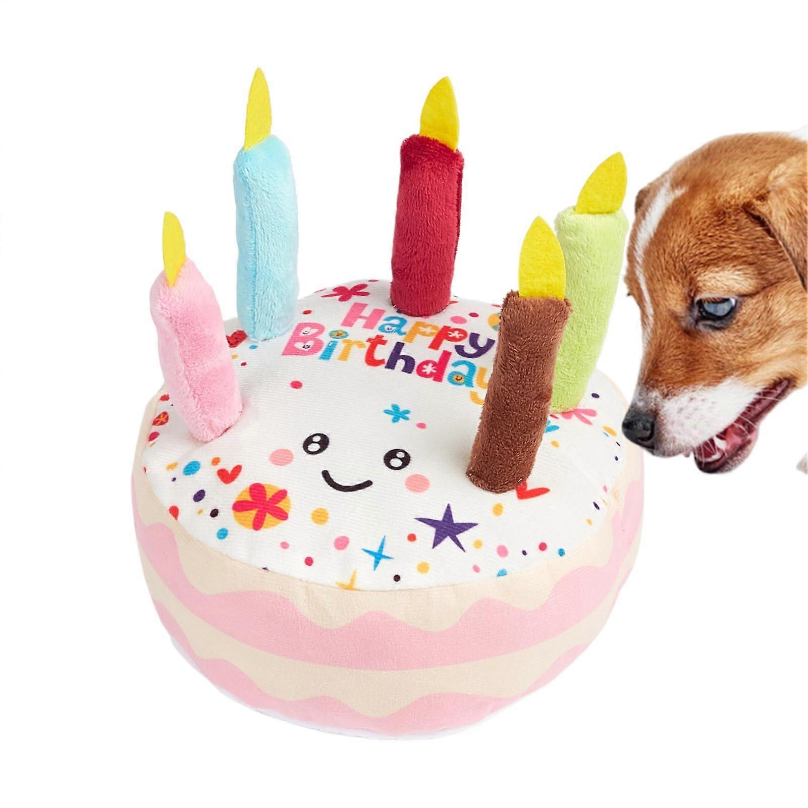 Birthday Cake Shape Teething Chew Toys Soft Plush Pink 6.69x6.69x3.54 In Dog Enrichment Toy For Small Medium Dogs