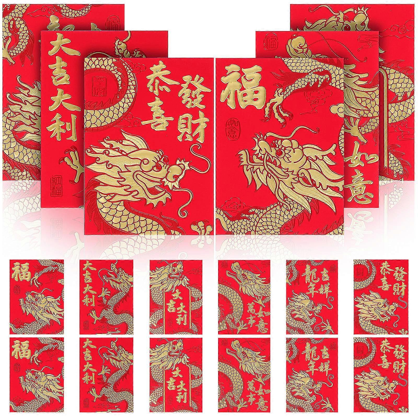Traditional Red Envelopes 50 Packs For Family And Friends During Lunar New Year Featuring Dragon Design And Letter Holding