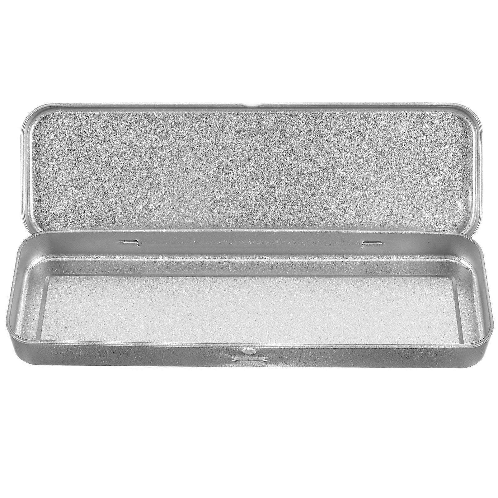 Silver Iron Pencil Case Single-Layer Metal Pen Box for Students 4Pcs