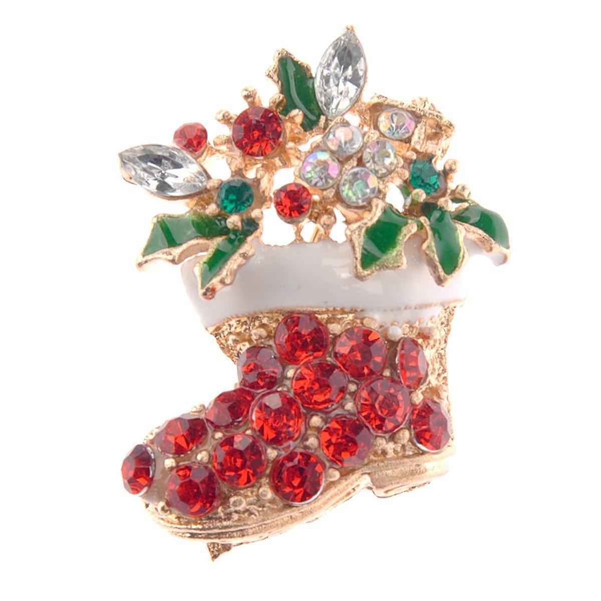Multi-Color Crystal Rhinestones Decor Christmas Boot Brooch Accessory